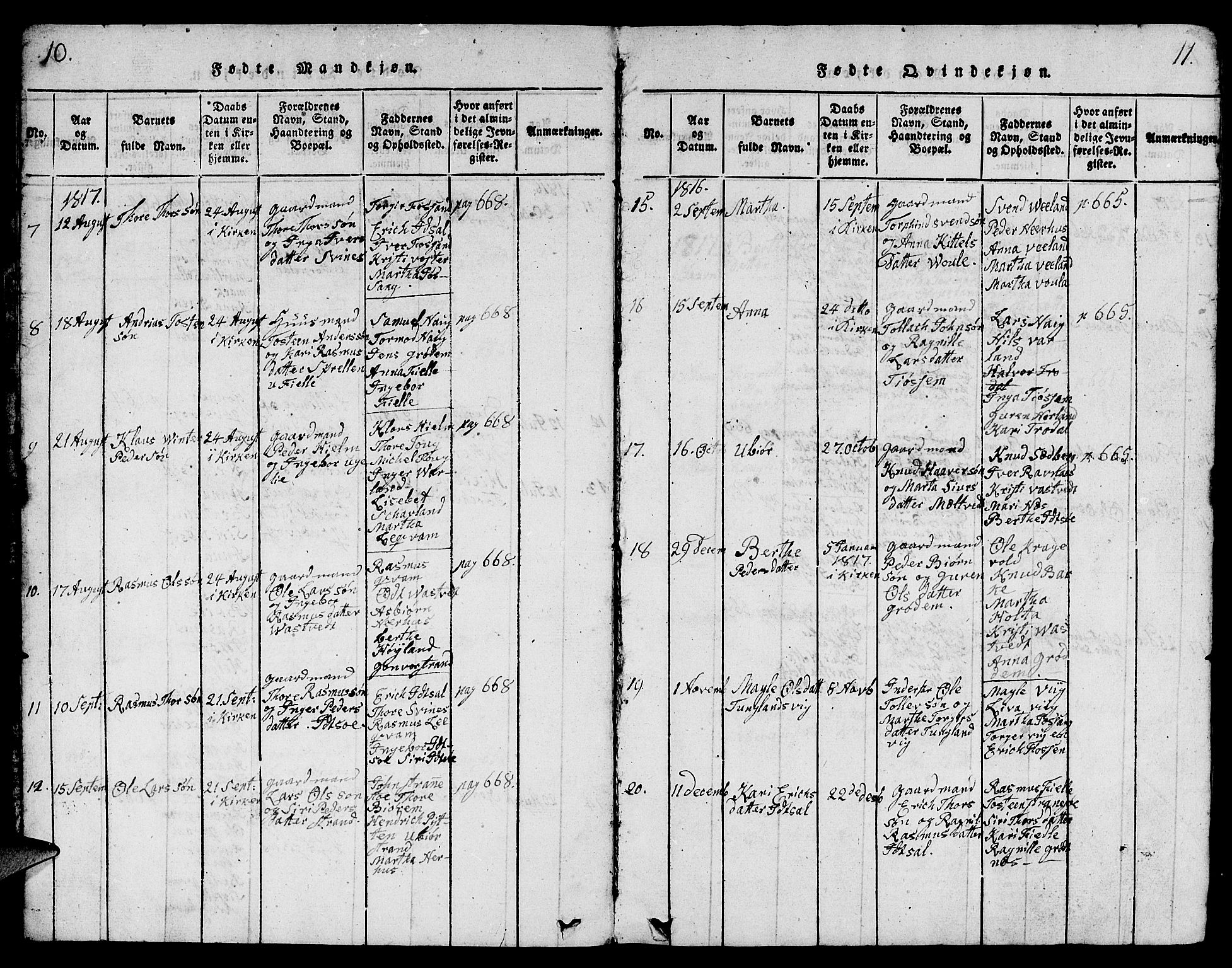 Strand sokneprestkontor, AV/SAST-A-101828/H/Ha/Hab/L0001: Parish register (copy) no. B 1, 1816-1854, p. 10-11