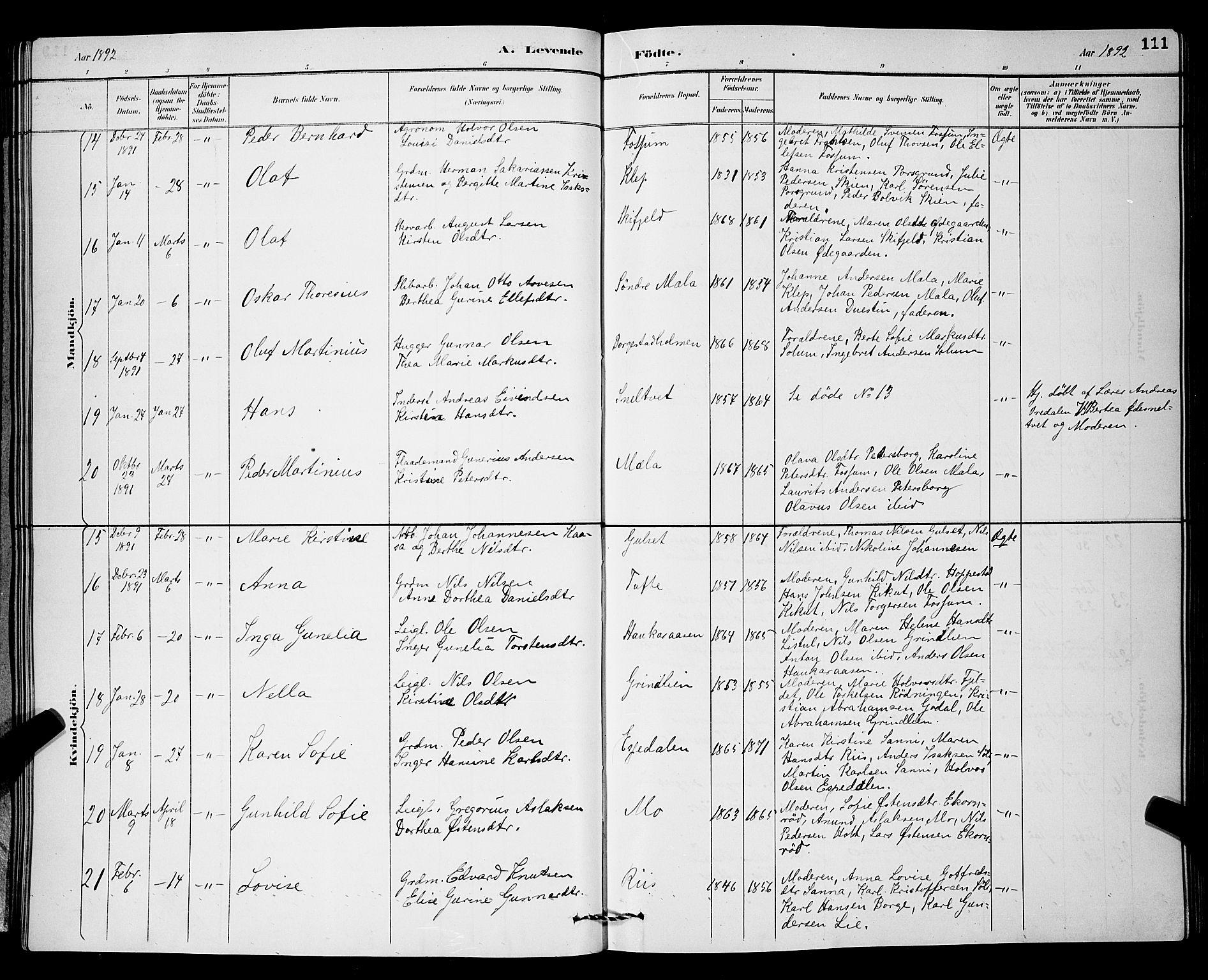 Gjerpen kirkebøker, SAKO/A-265/G/Ga/L0002: Parish register (copy) no. I 2, 1883-1900, p. 111
