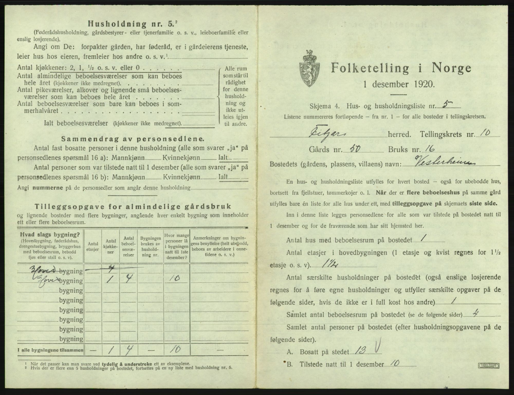 SAB, 1920 census for Fitjar, 1920, p. 577