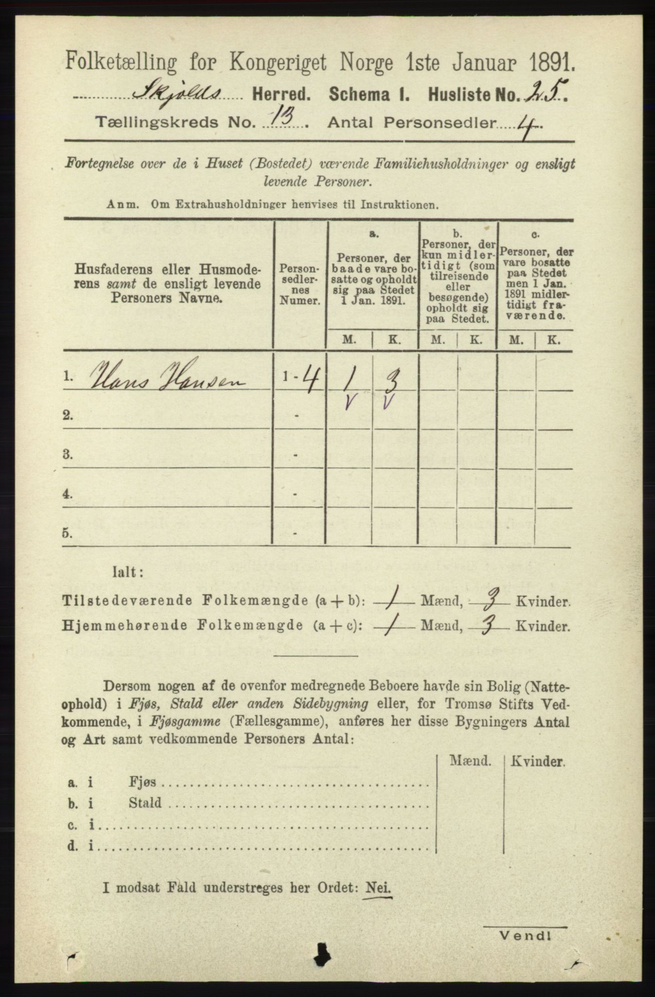 RA, 1891 census for 1154 Skjold, 1891, p. 2395