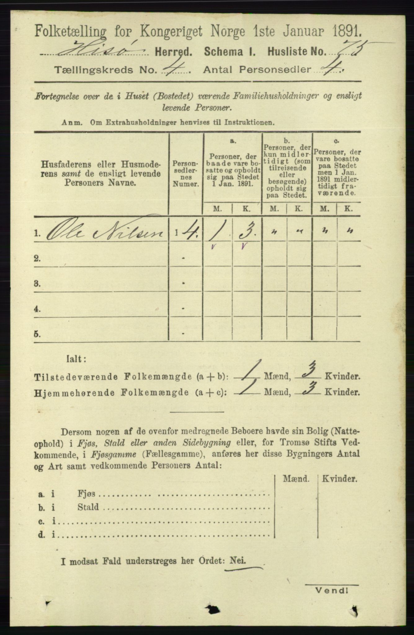 RA, 1891 census for 0922 Hisøy, 1891, p. 3304