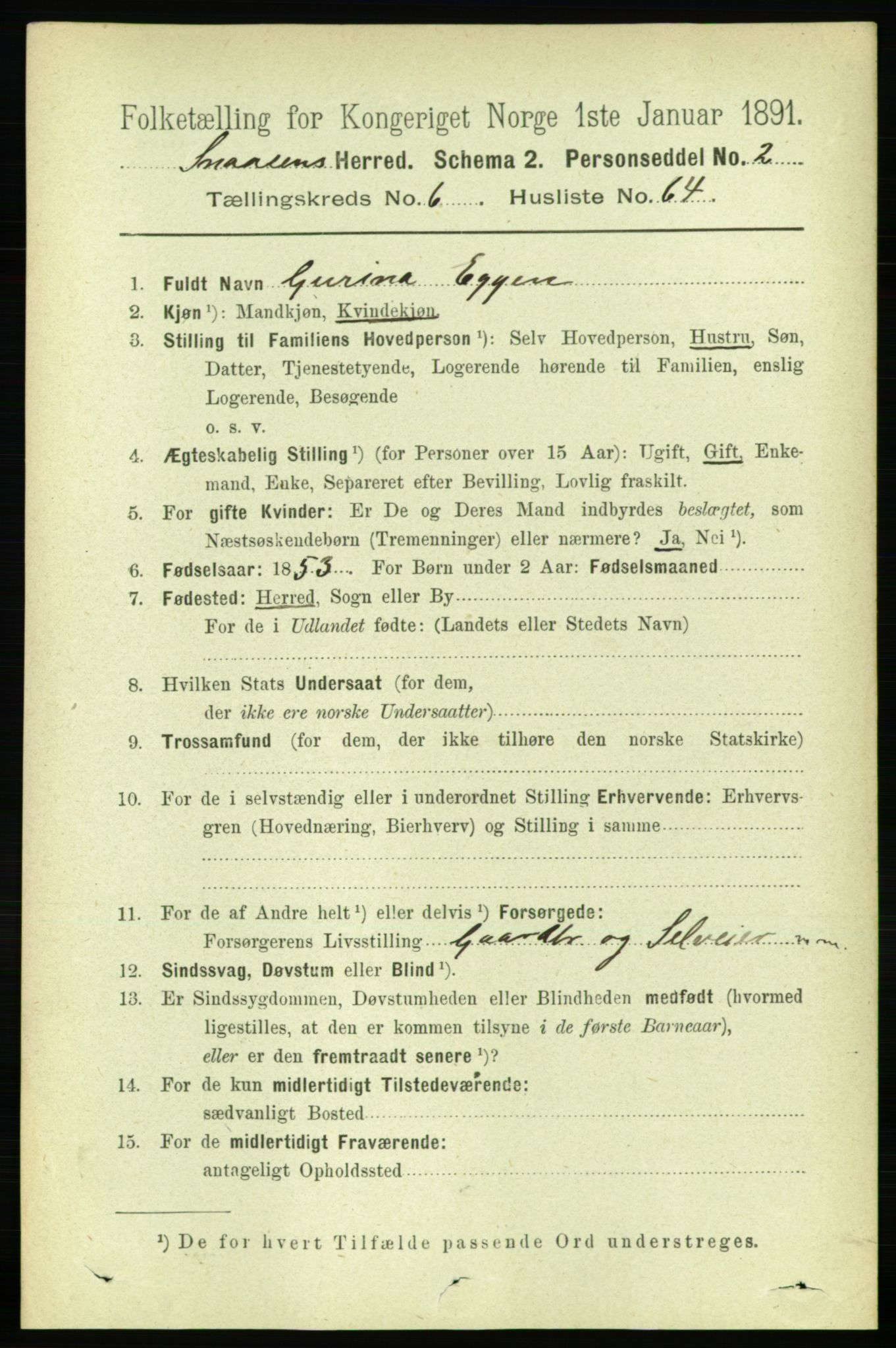 RA, 1891 census for 1736 Snåsa, 1891, p. 2259
