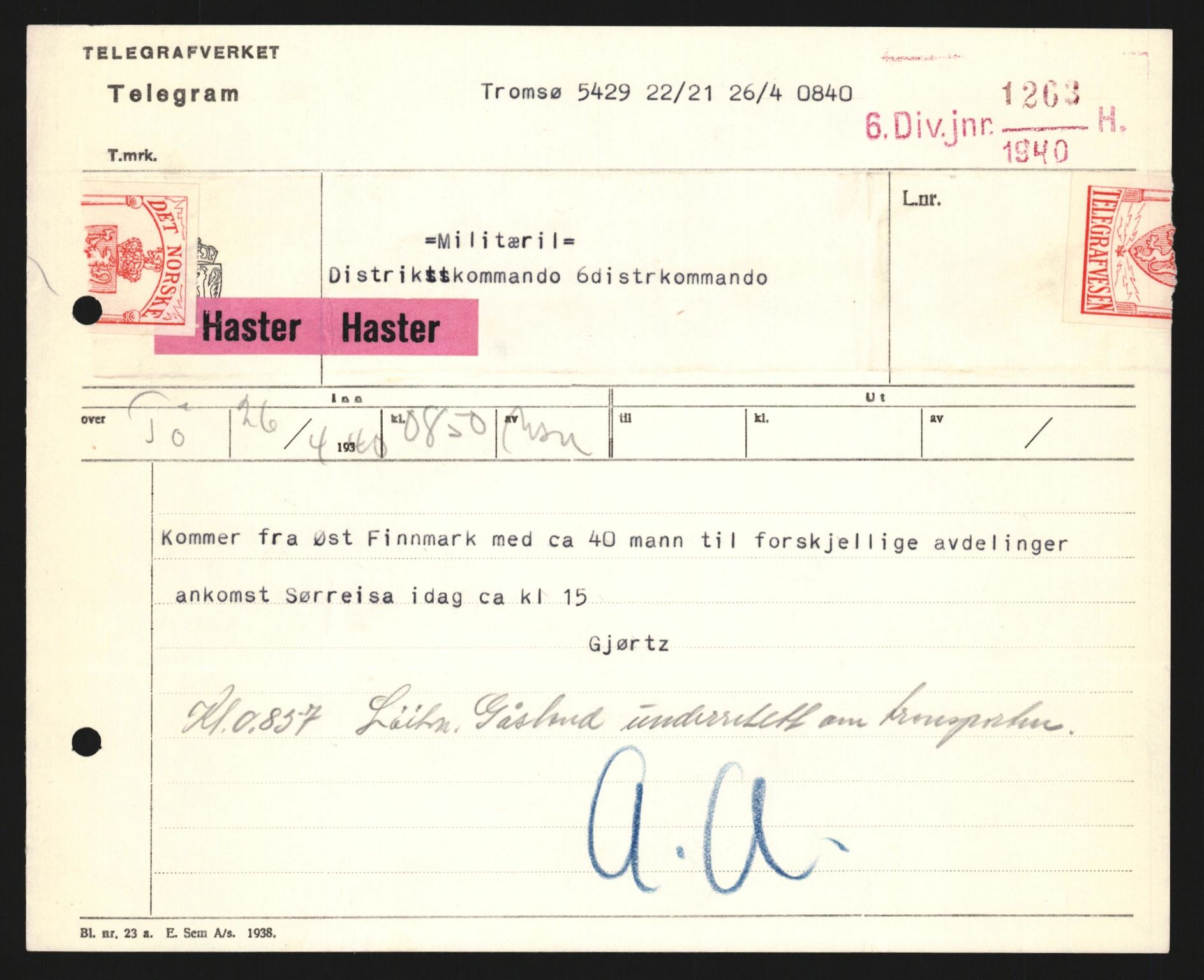 Forsvaret, Forsvarets krigshistoriske avdeling, AV/RA-RAFA-2017/Y/Yb/L0122: II-C-11-600  -  6. Divisjon med avdelinger, 1940, p. 303