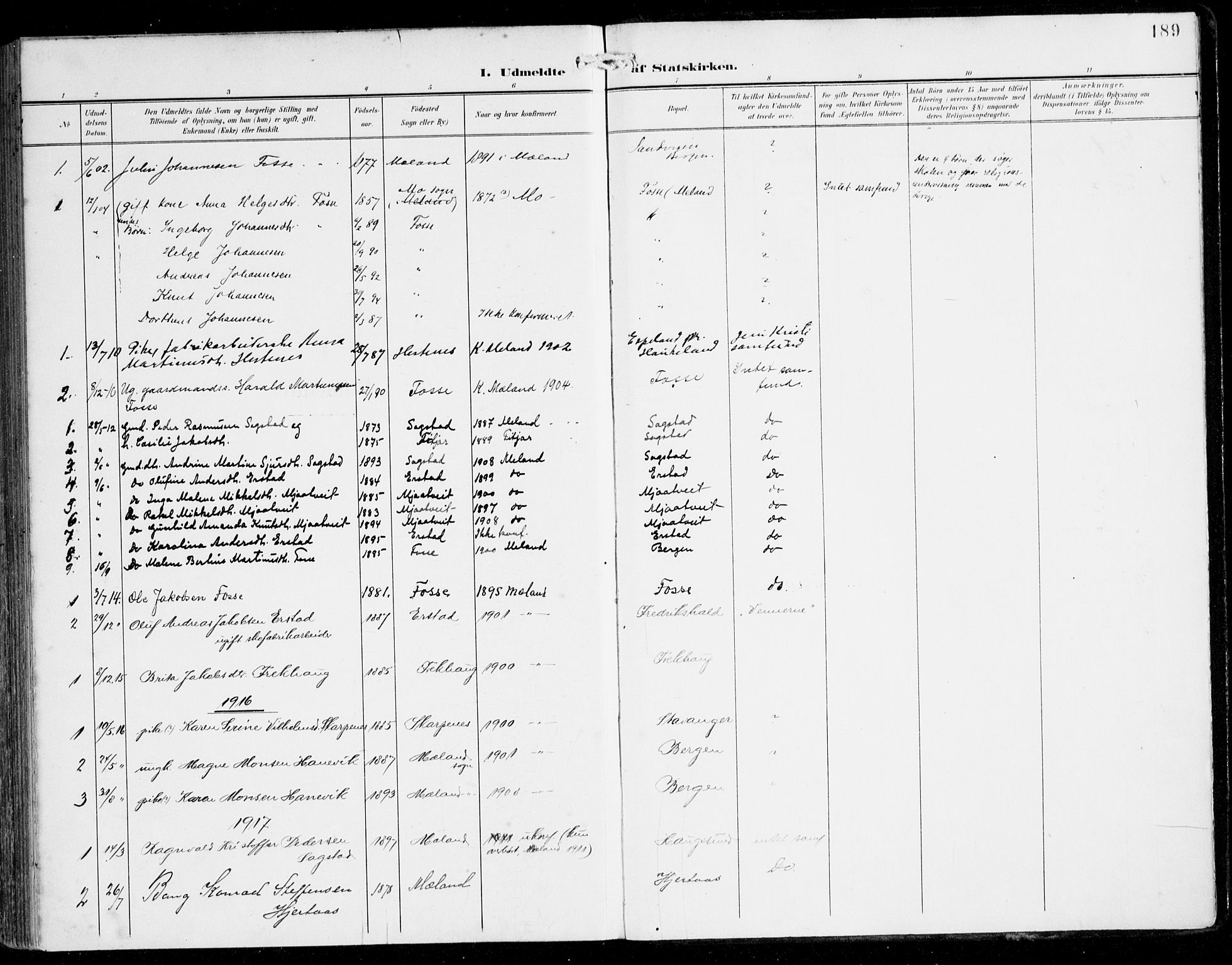 Alversund Sokneprestembete, SAB/A-73901/H/Ha/Haa/Haac/L0002: Parish register (official) no. C 2, 1901-1921, p. 189