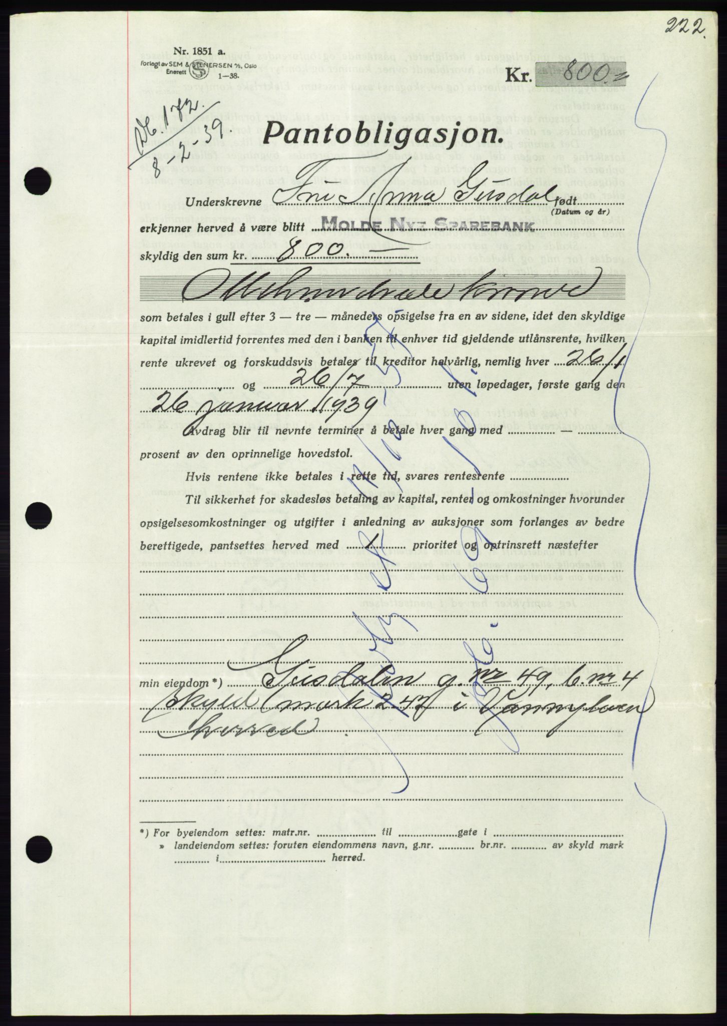 Søre Sunnmøre sorenskriveri, AV/SAT-A-4122/1/2/2C/L0067: Mortgage book no. 61, 1938-1939, Diary no: : 172/1939