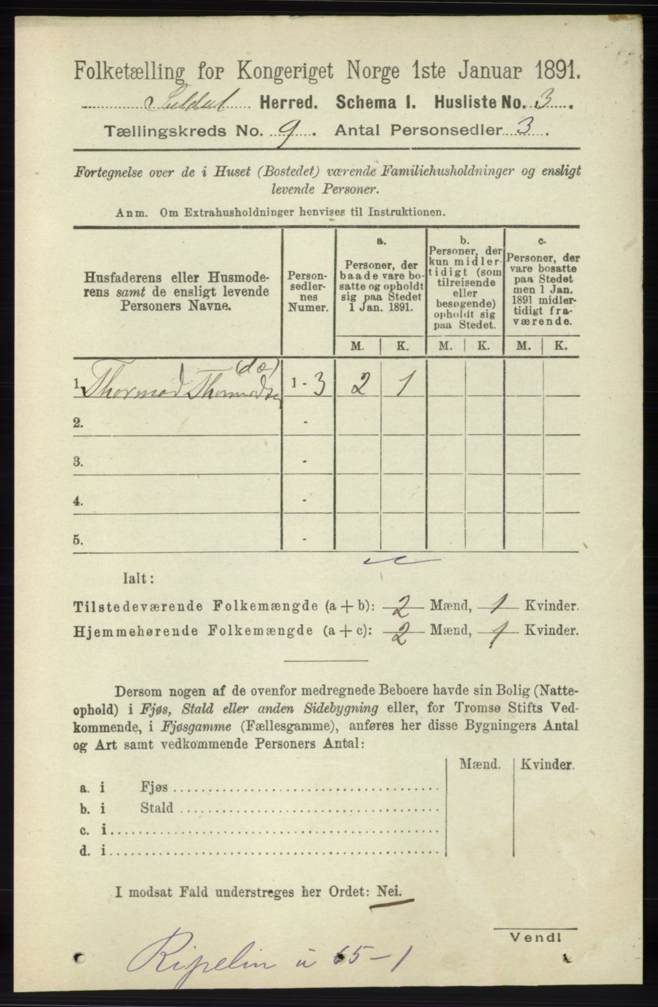 RA, 1891 census for 1134 Suldal, 1891, p. 2624