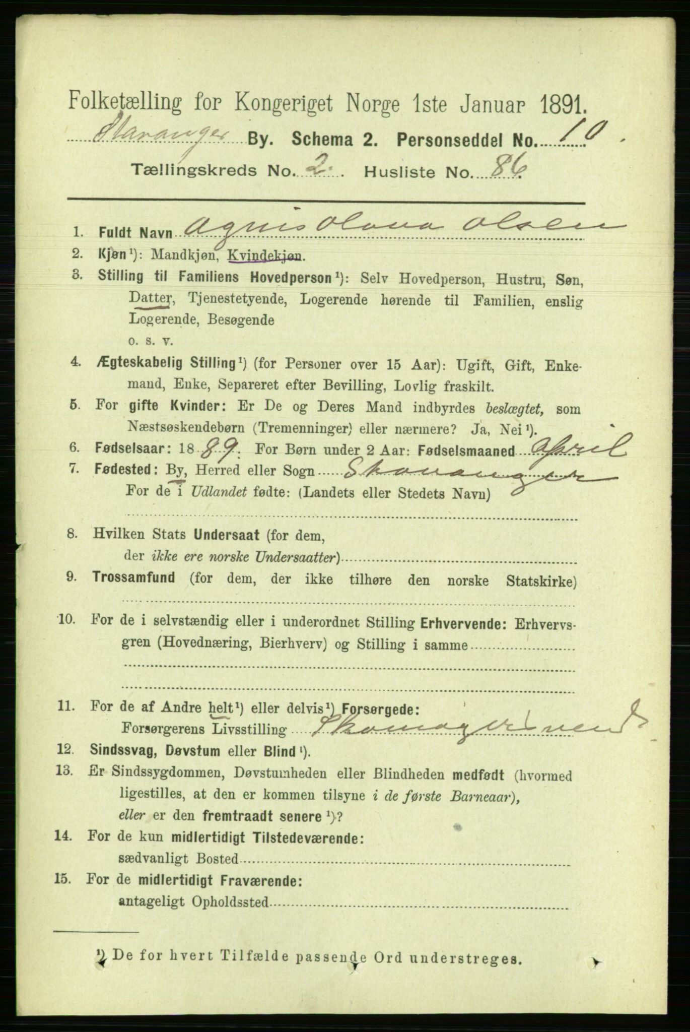 RA, 1891 census for 1103 Stavanger, 1891, p. 6676