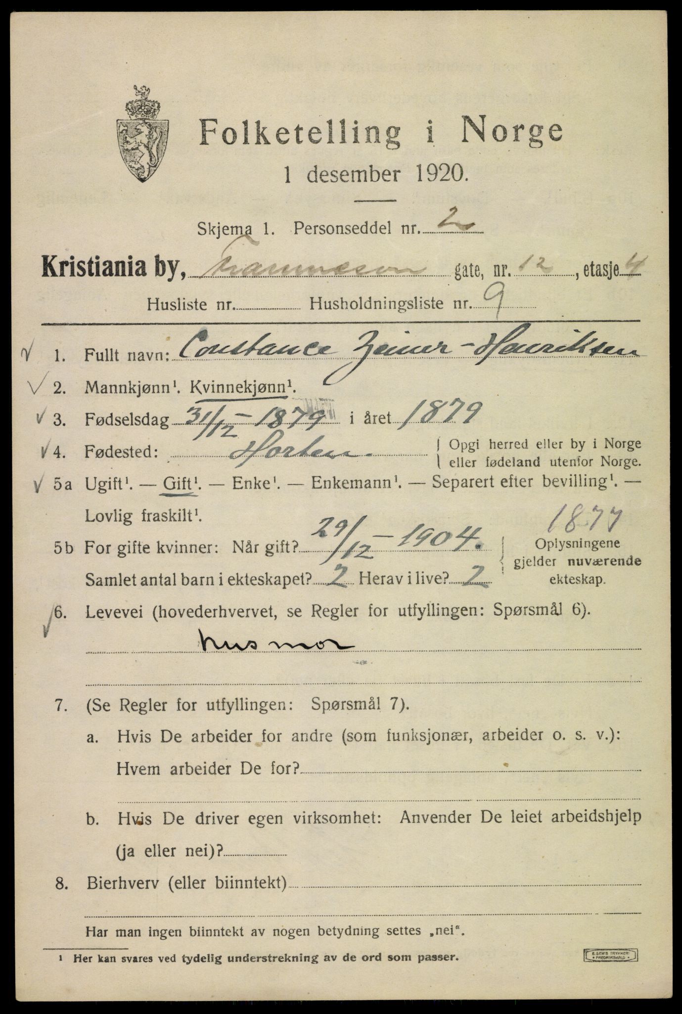 SAO, 1920 census for Kristiania, 1920, p. 233477