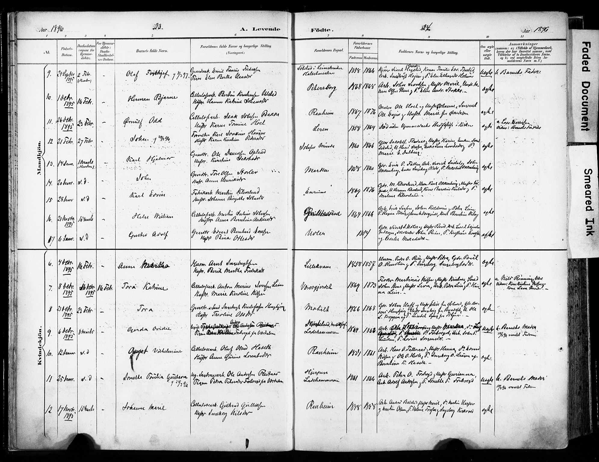 Ministerialprotokoller, klokkerbøker og fødselsregistre - Sør-Trøndelag, AV/SAT-A-1456/606/L0301: Parish register (official) no. 606A16, 1894-1907, p. 33-34
