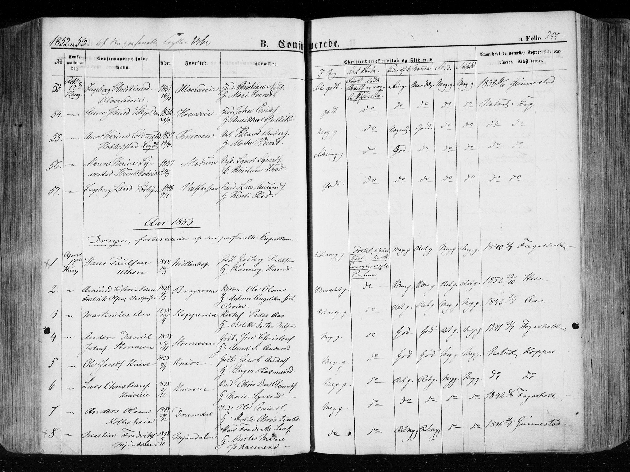 Eiker kirkebøker, SAKO/A-4/F/Fa/L0014: Parish register (official) no. I 14, 1846-1854, p. 255