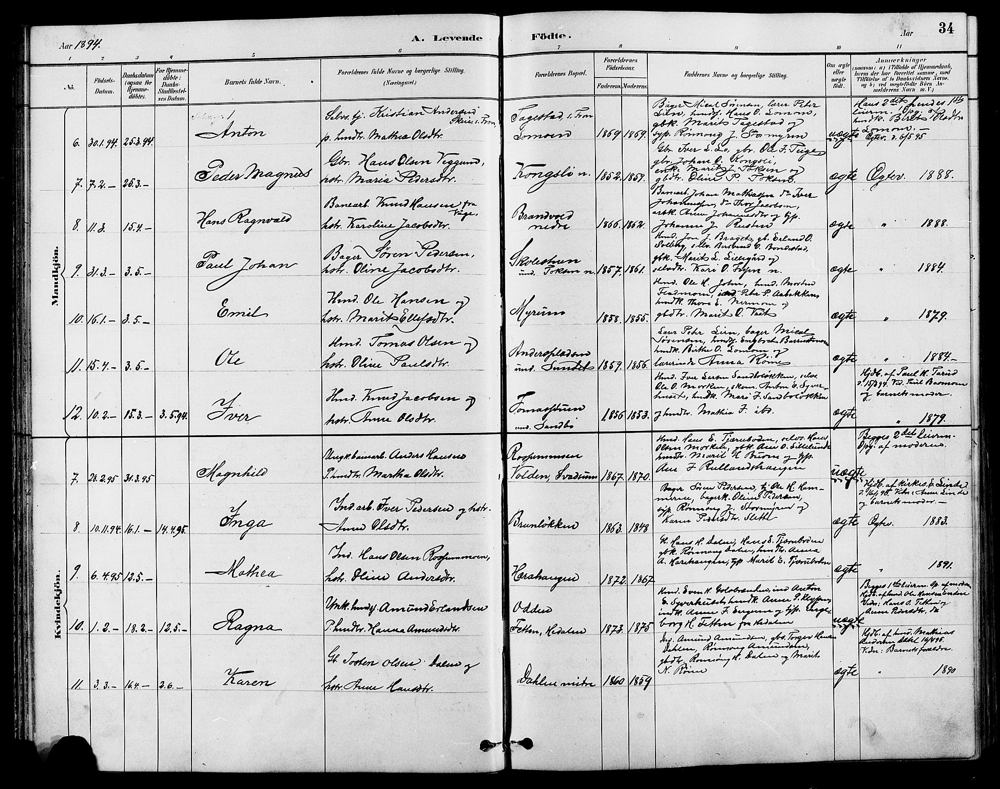 Nord-Fron prestekontor, SAH/PREST-080/H/Ha/Hab/L0004: Parish register (copy) no. 4, 1884-1914, p. 34