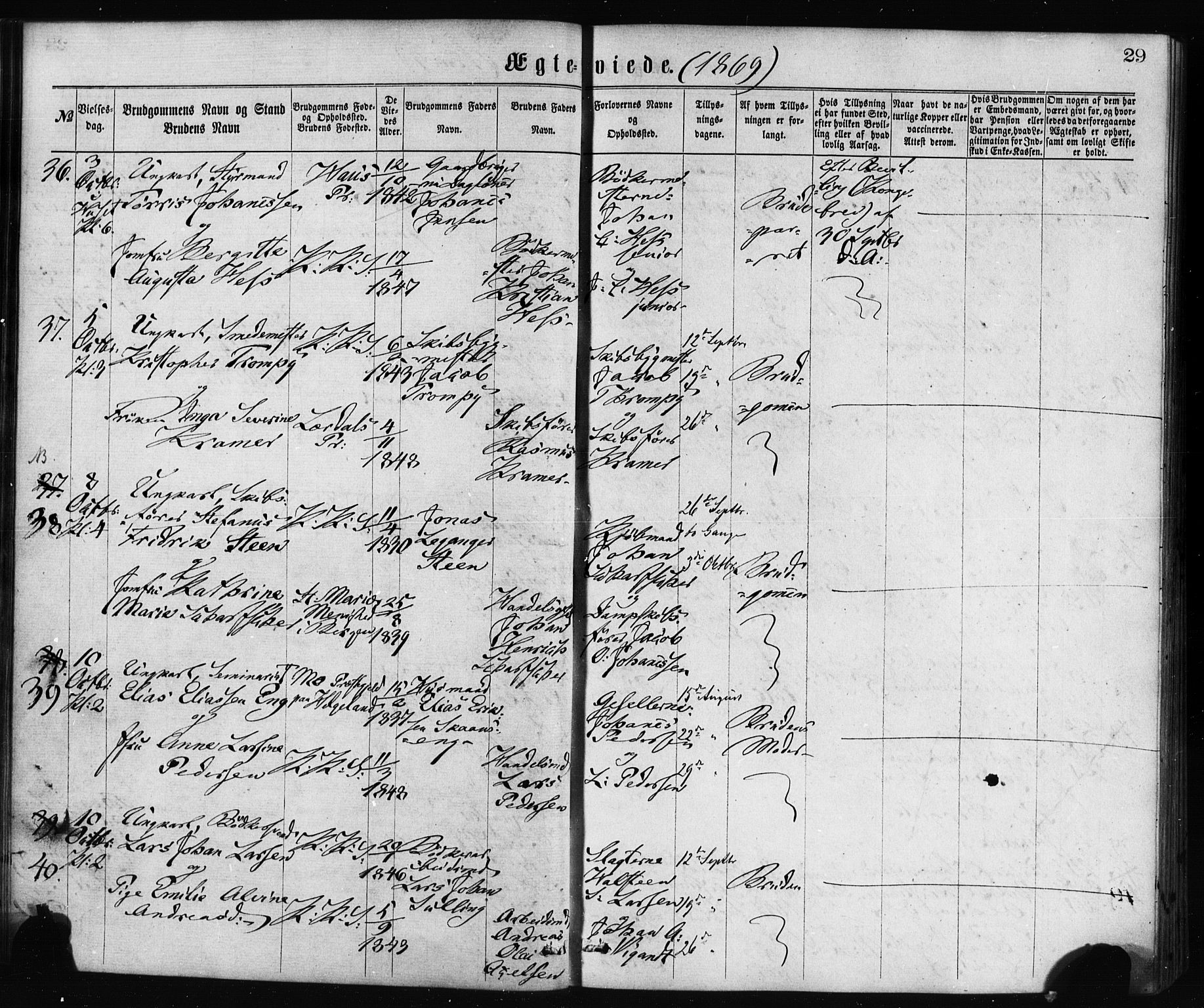 Korskirken sokneprestembete, AV/SAB-A-76101/H/Haa/L0036: Parish register (official) no. D 3, 1867-1882, p. 29