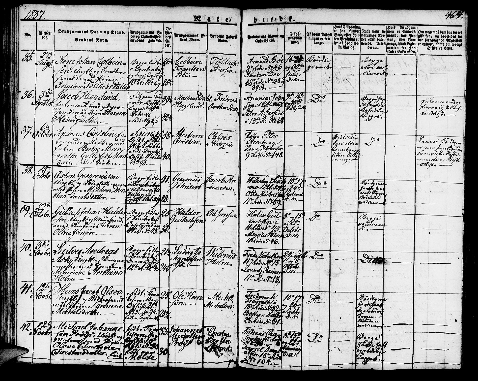 Domkirken sokneprestembete, SAB/A-74801/H/Haa/L0012: Parish register (official) no. A 12, 1821-1840, p. 464