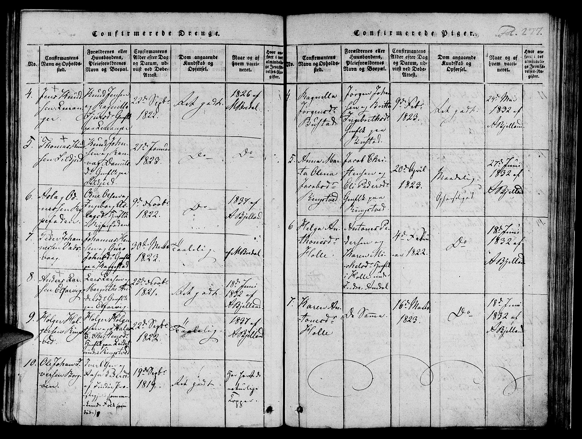 Nedstrand sokneprestkontor, AV/SAST-A-101841/01/IV: Parish register (official) no. A 6, 1816-1838, p. 277