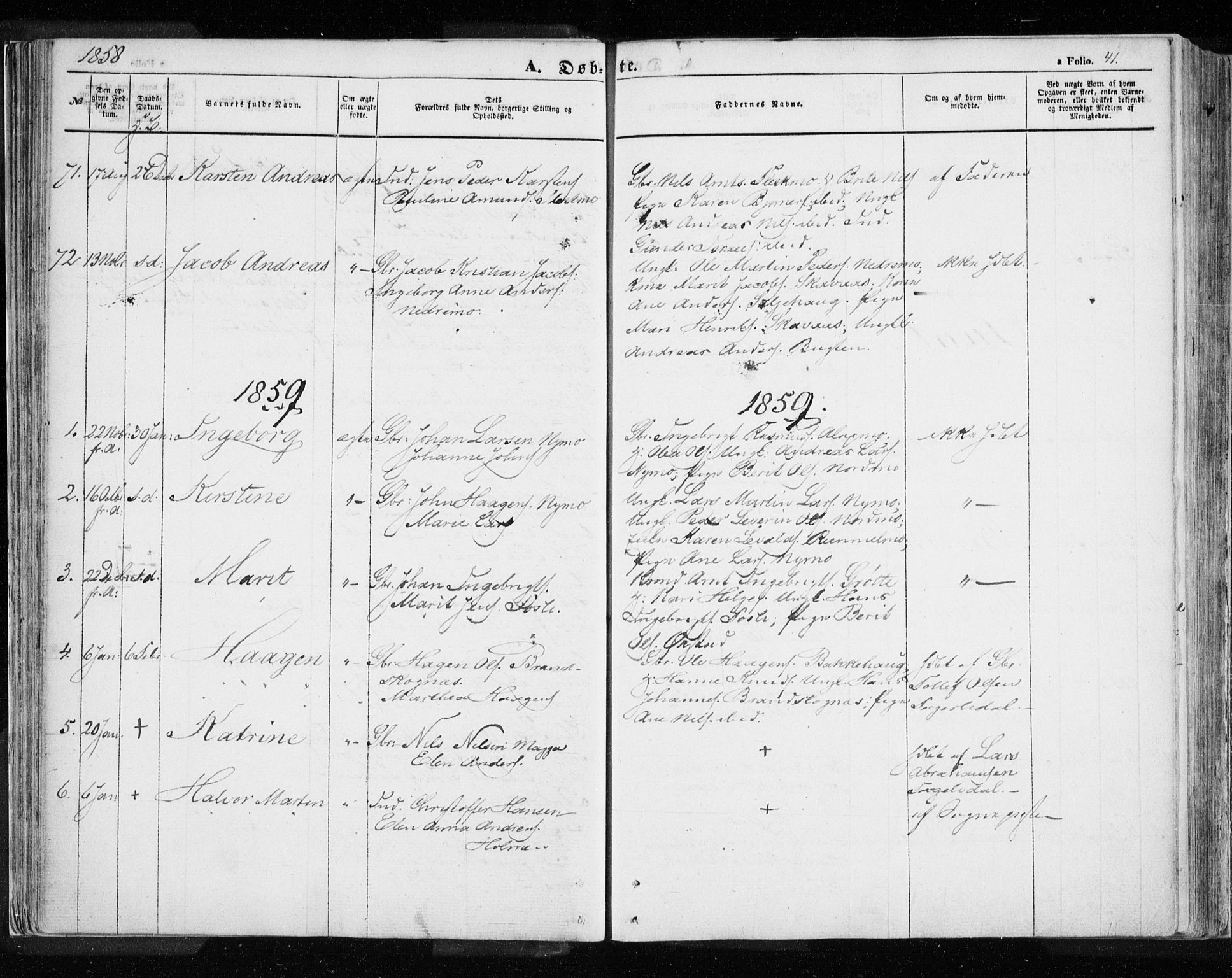 Målselv sokneprestembete, SATØ/S-1311/G/Ga/Gaa/L0003kirke: Parish register (official) no. 3, 1853-1863, p. 41
