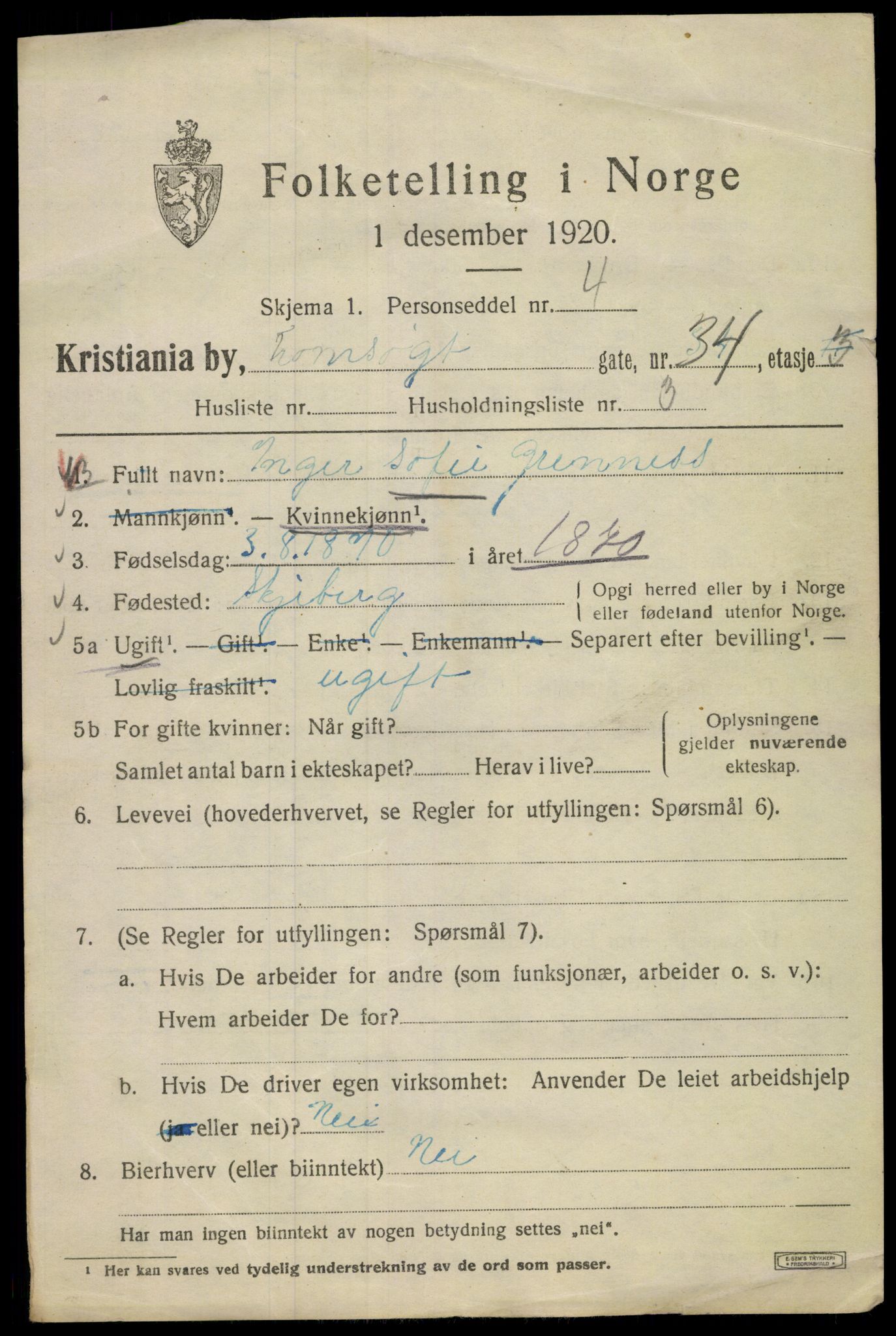 SAO, 1920 census for Kristiania, 1920, p. 598371