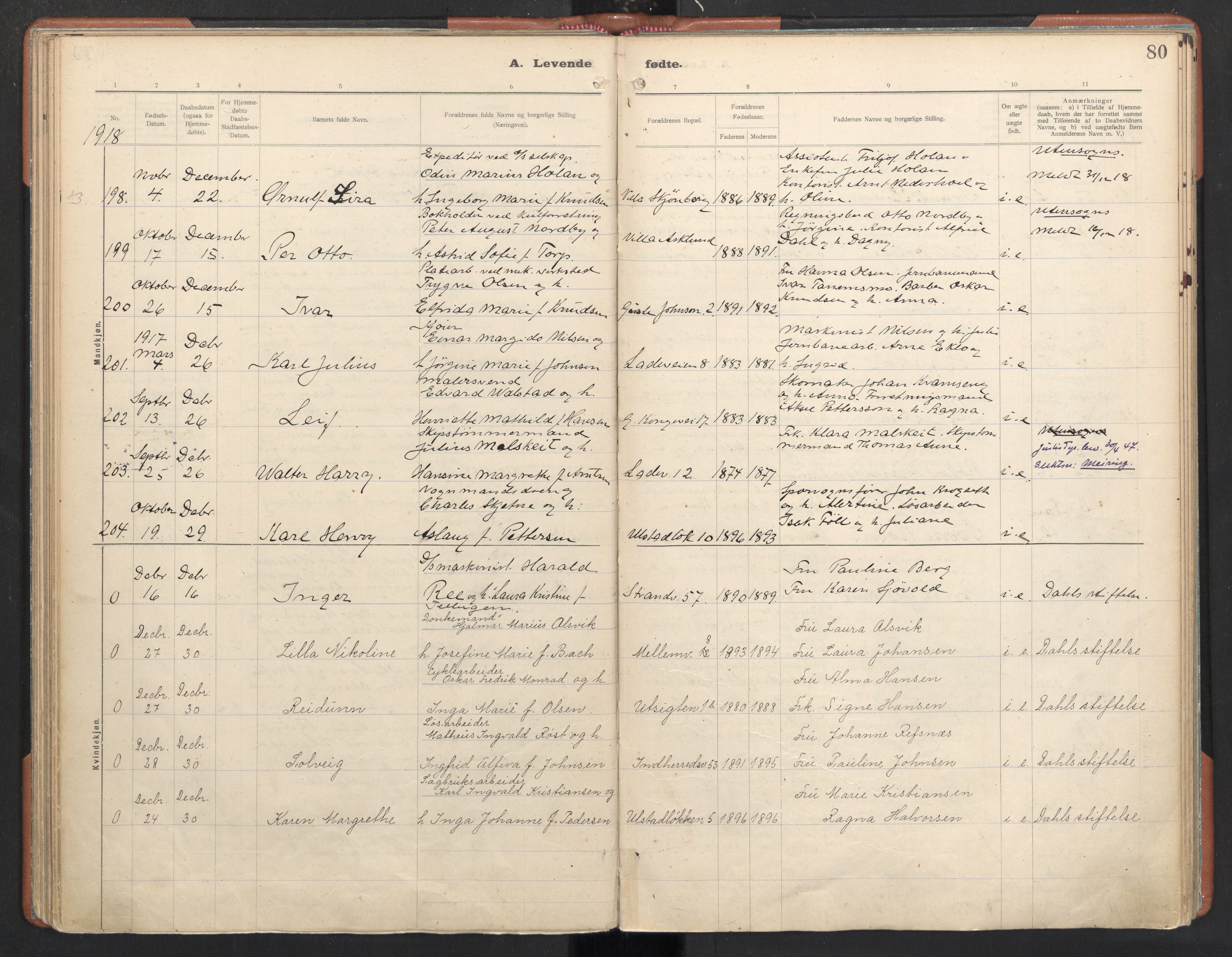 Ministerialprotokoller, klokkerbøker og fødselsregistre - Sør-Trøndelag, SAT/A-1456/605/L0246: Parish register (official) no. 605A08, 1916-1920, p. 80