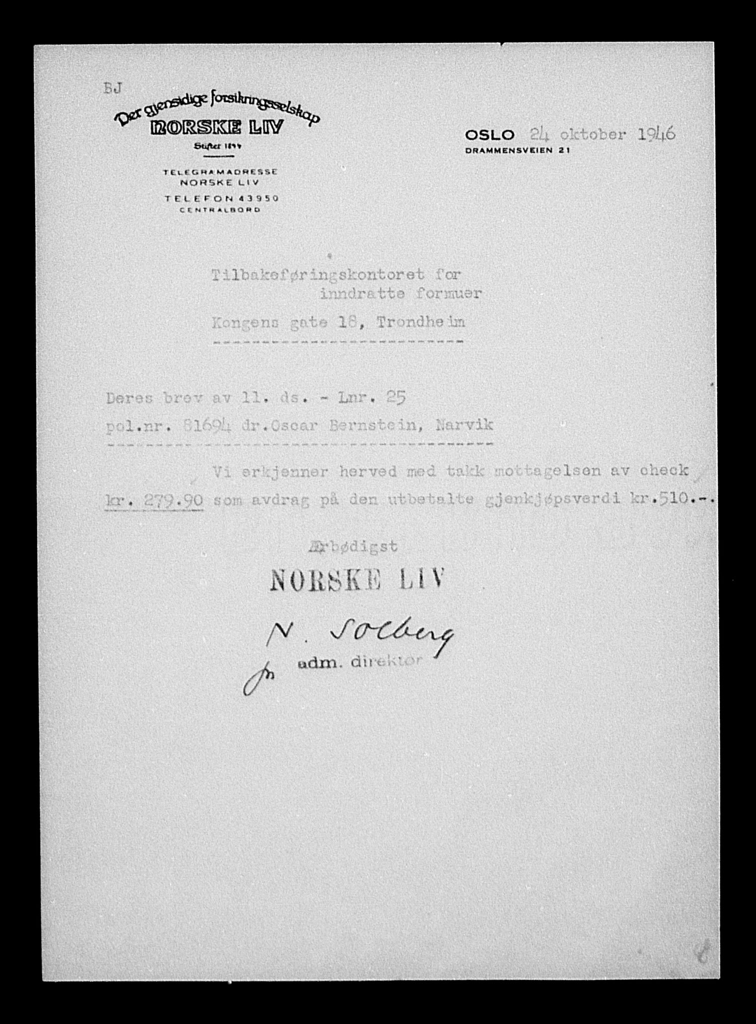 Justisdepartementet, Tilbakeføringskontoret for inndratte formuer, AV/RA-S-1564/H/Hc/Hcb/L0910: --, 1945-1947, p. 257