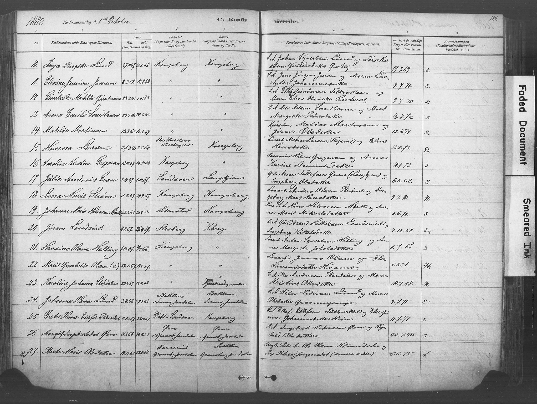 Kongsberg kirkebøker, SAKO/A-22/F/Fb/L0001: Parish register (official) no. II 1, 1878-1886, p. 124