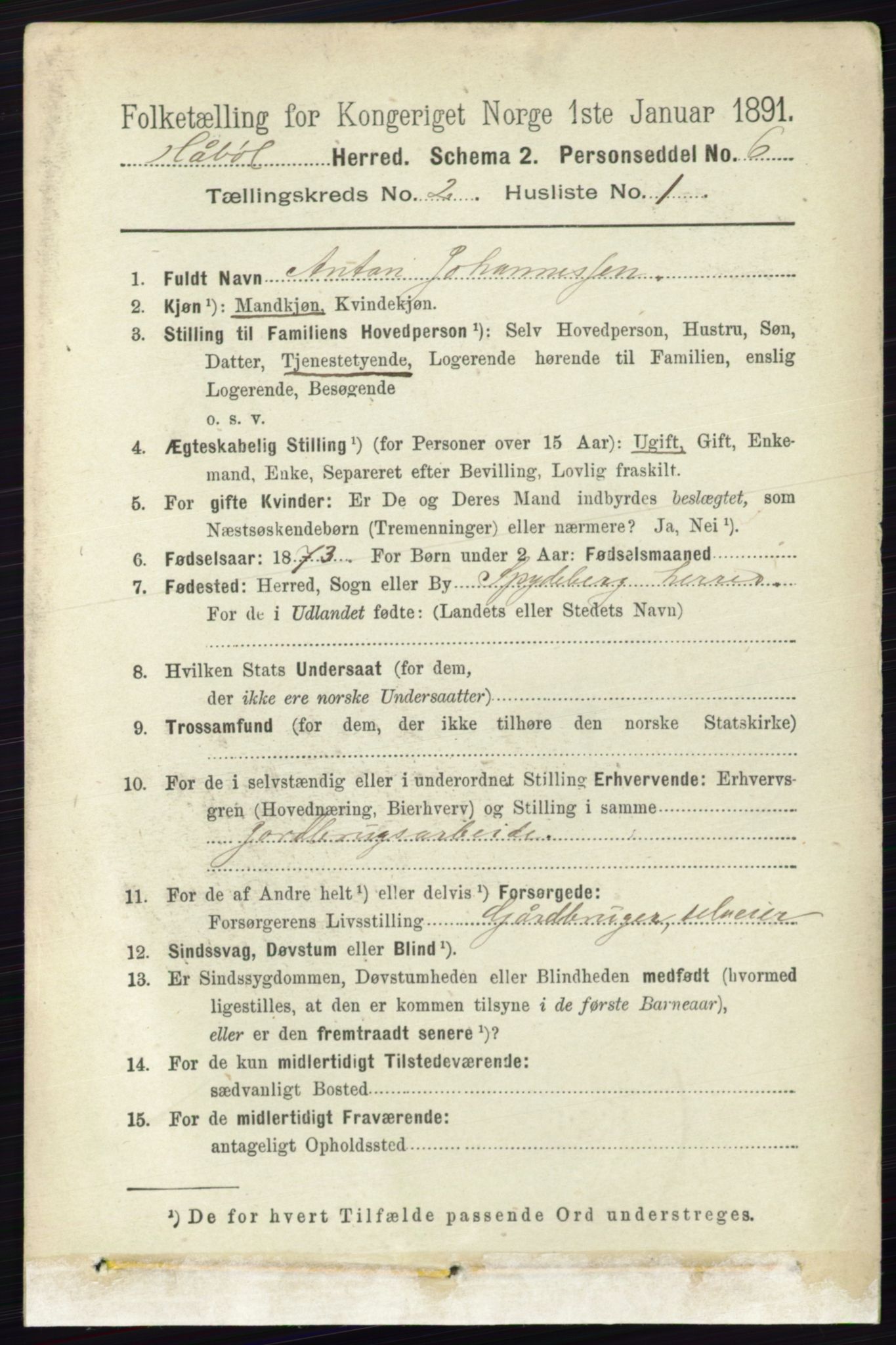 RA, 1891 census for 0138 Hobøl, 1891, p. 1033
