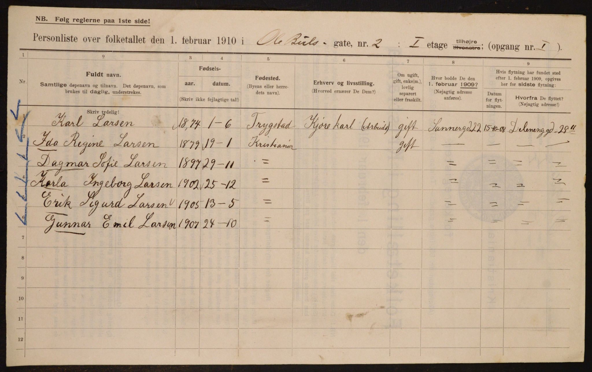 OBA, Municipal Census 1910 for Kristiania, 1910, p. 72680