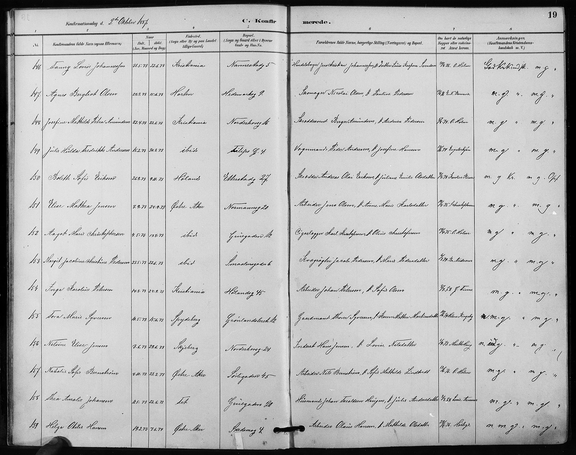 Kampen prestekontor Kirkebøker, AV/SAO-A-10853/F/Fa/L0004: Parish register (official) no. I 4, 1885-1892, p. 19