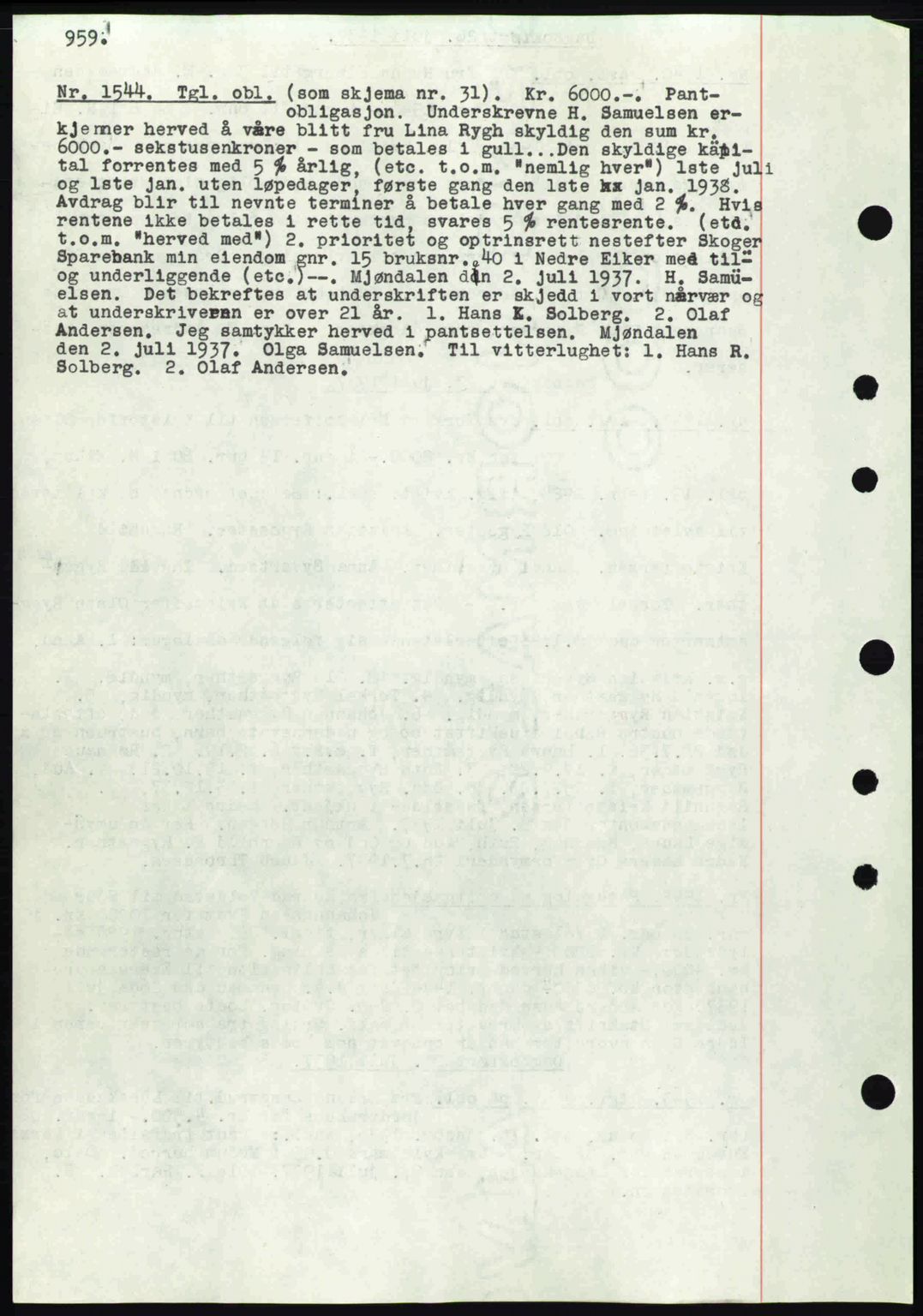 Eiker, Modum og Sigdal sorenskriveri, SAKO/A-123/G/Ga/Gab/L0035: Mortgage book no. A5, 1937-1937, Diary no: : 1544/1937