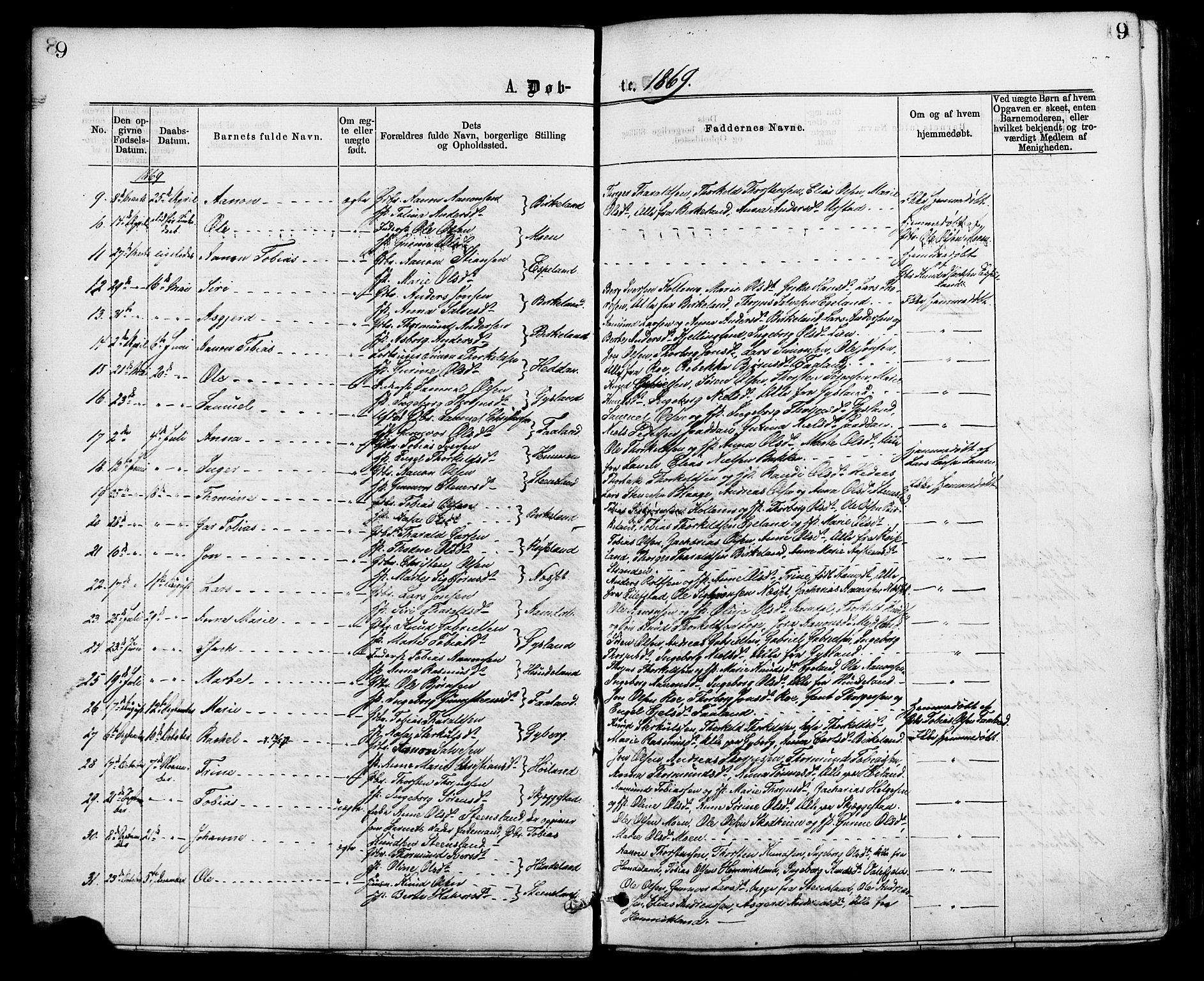 Hægebostad sokneprestkontor, SAK/1111-0024/F/Fa/Faa/L0005: Parish register (official) no. A 5, 1864-1886, p. 9