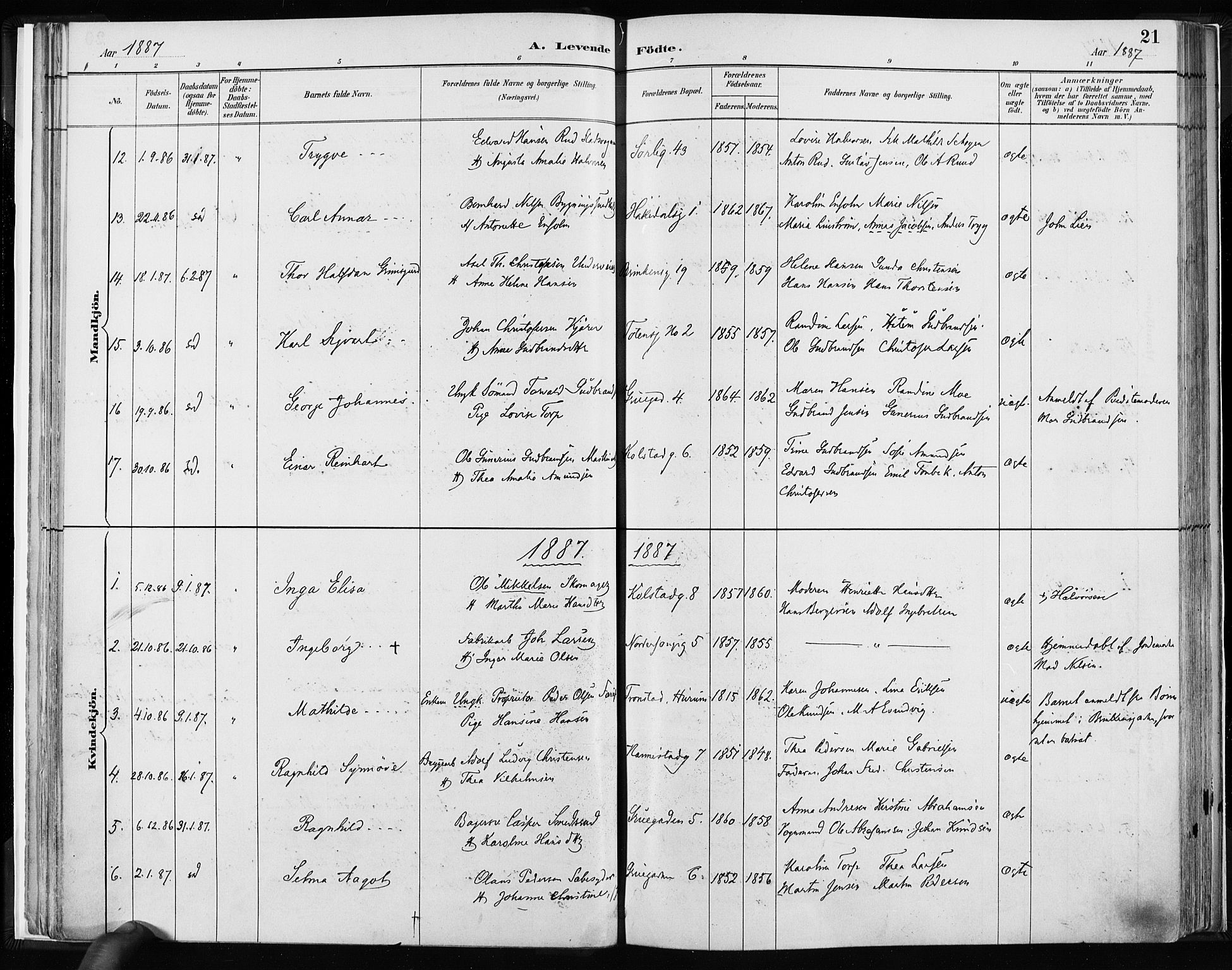 Kampen prestekontor Kirkebøker, AV/SAO-A-10853/F/Fa/L0003: Parish register (official) no. I 3, 1886-1892, p. 21