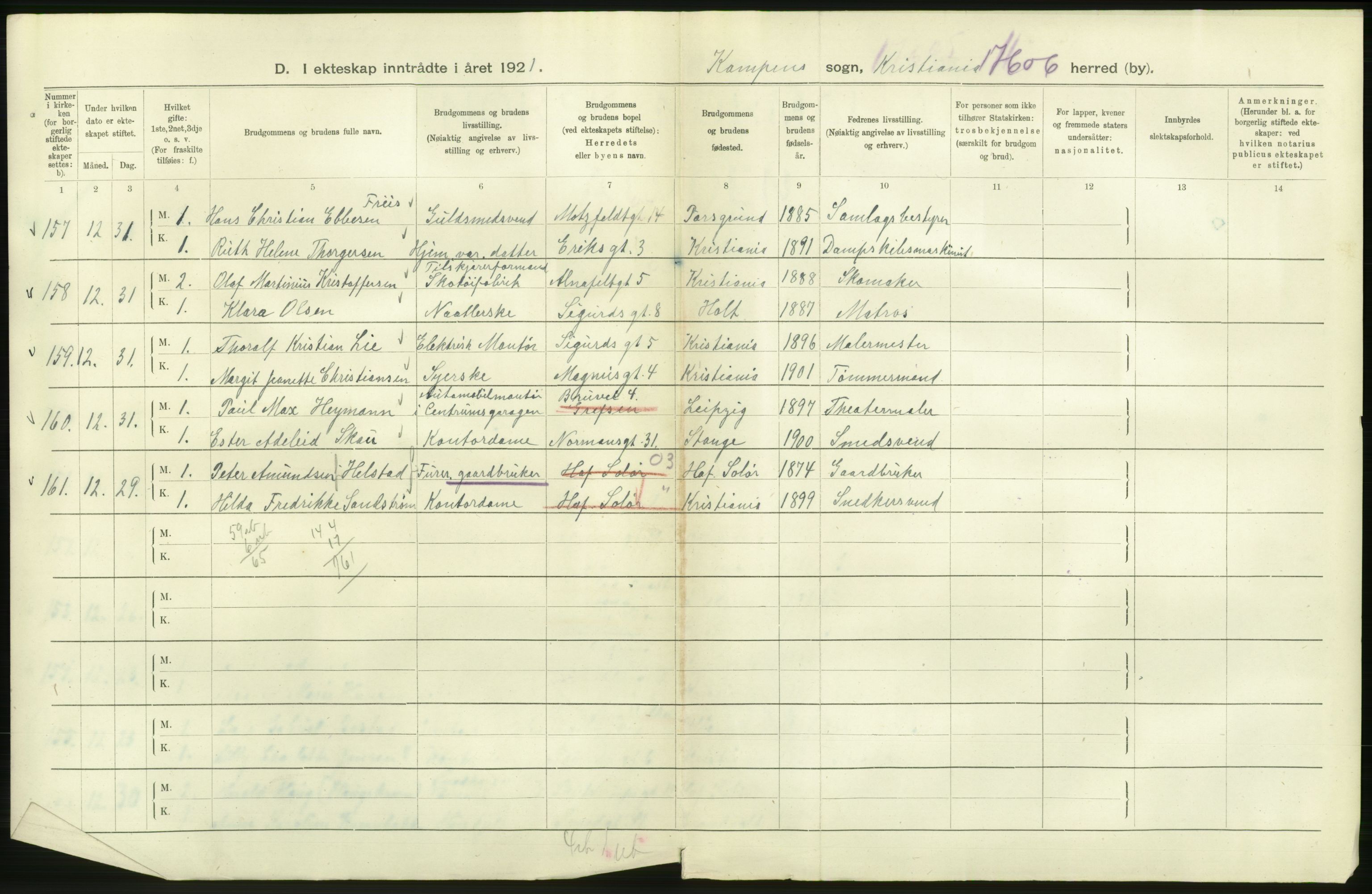 Statistisk sentralbyrå, Sosiodemografiske emner, Befolkning, AV/RA-S-2228/D/Df/Dfc/Dfca/L0011: Kristiania: Gifte, 1921, p. 792