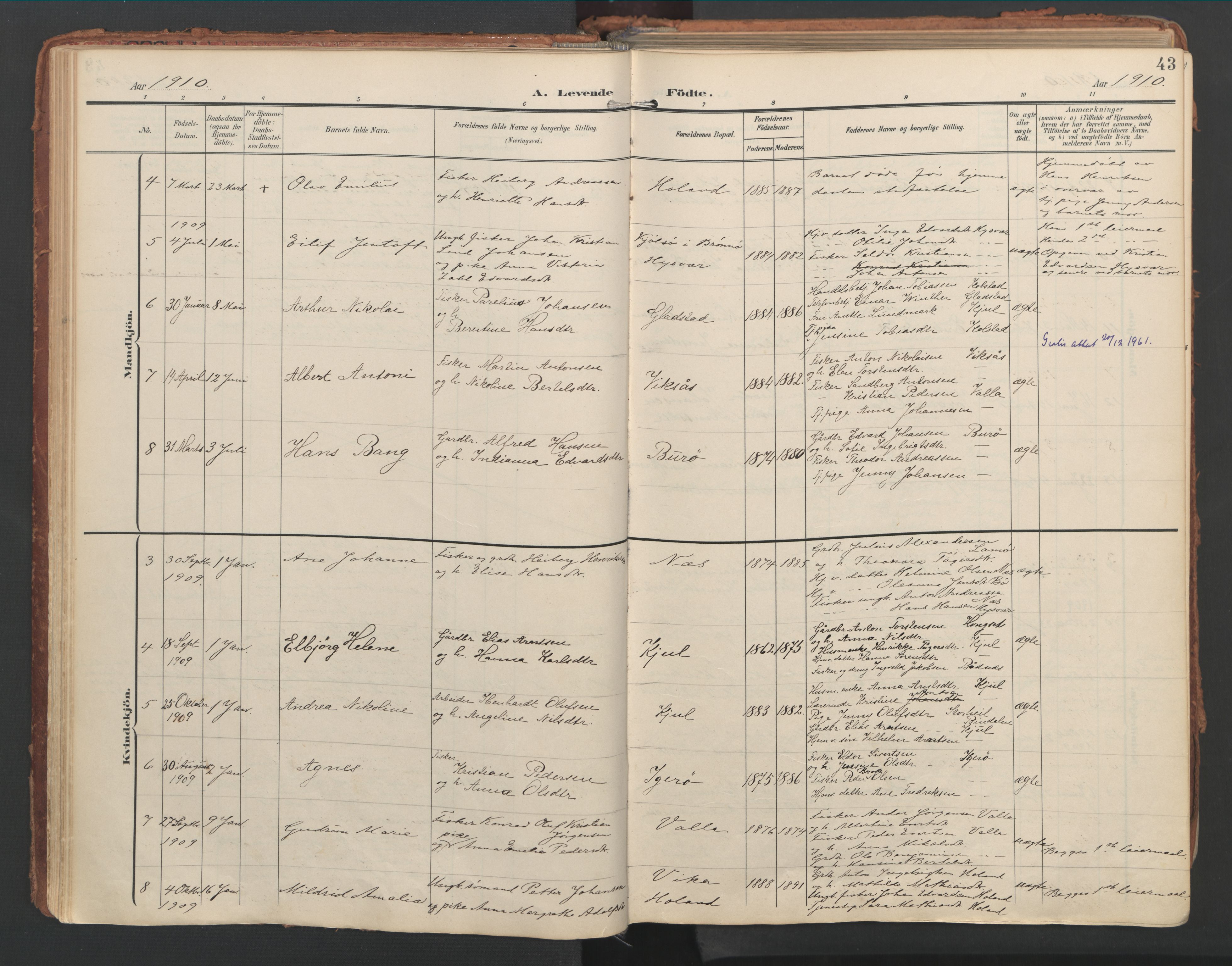 Ministerialprotokoller, klokkerbøker og fødselsregistre - Nordland, AV/SAT-A-1459/816/L0250: Parish register (official) no. 816A16, 1903-1923, p. 43