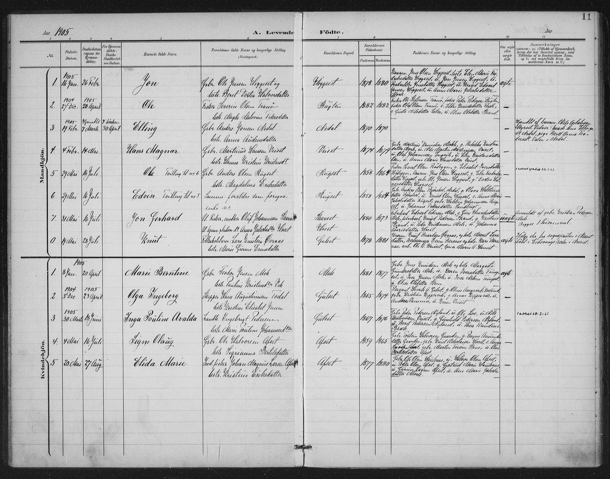 Ministerialprotokoller, klokkerbøker og fødselsregistre - Møre og Romsdal, AV/SAT-A-1454/568/L0810: Parish register (official) no. 568A14, 1901-1915, p. 11