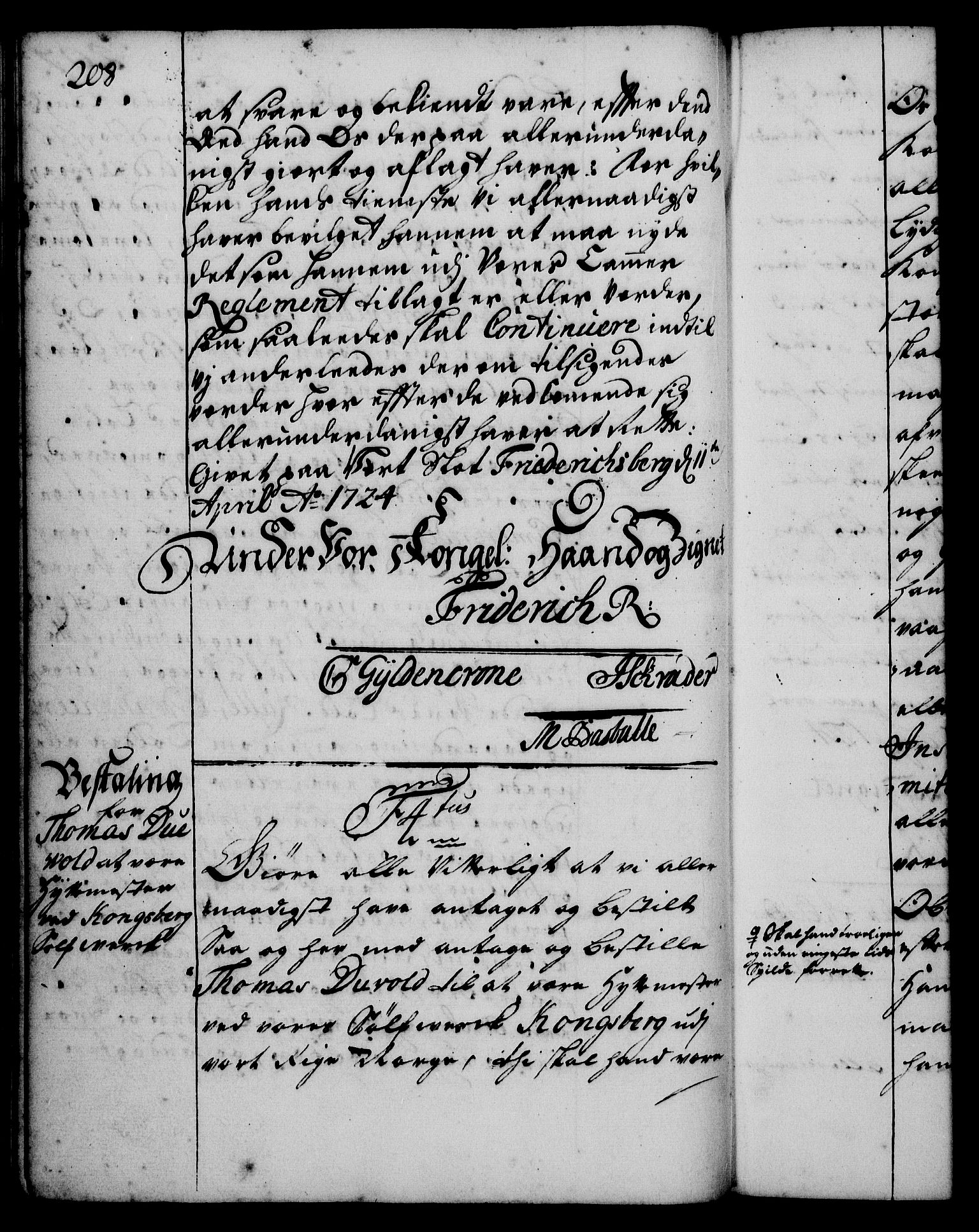 Rentekammeret, Kammerkanselliet, RA/EA-3111/G/Gg/Gge/L0001: Norsk bestallingsprotokoll med register (merket RK 53.25), 1720-1730, p. 208