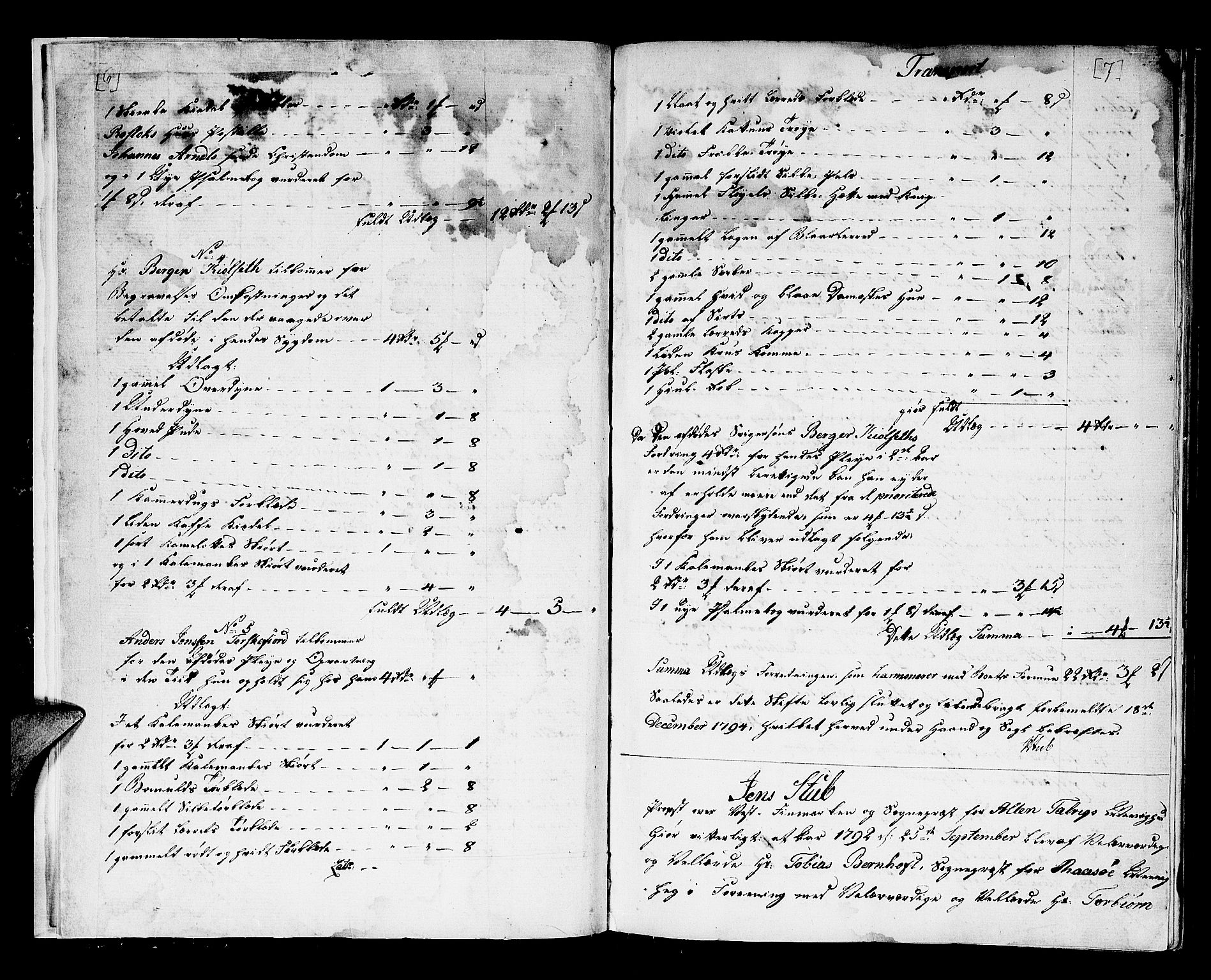 Vest-Finnmark prosti, AV/SATØ-S-1346/1g/L0021/0002: Skifte - protokoller, designasjoner / Skifteprotokoll med register, 1792-1809, p. 6-7