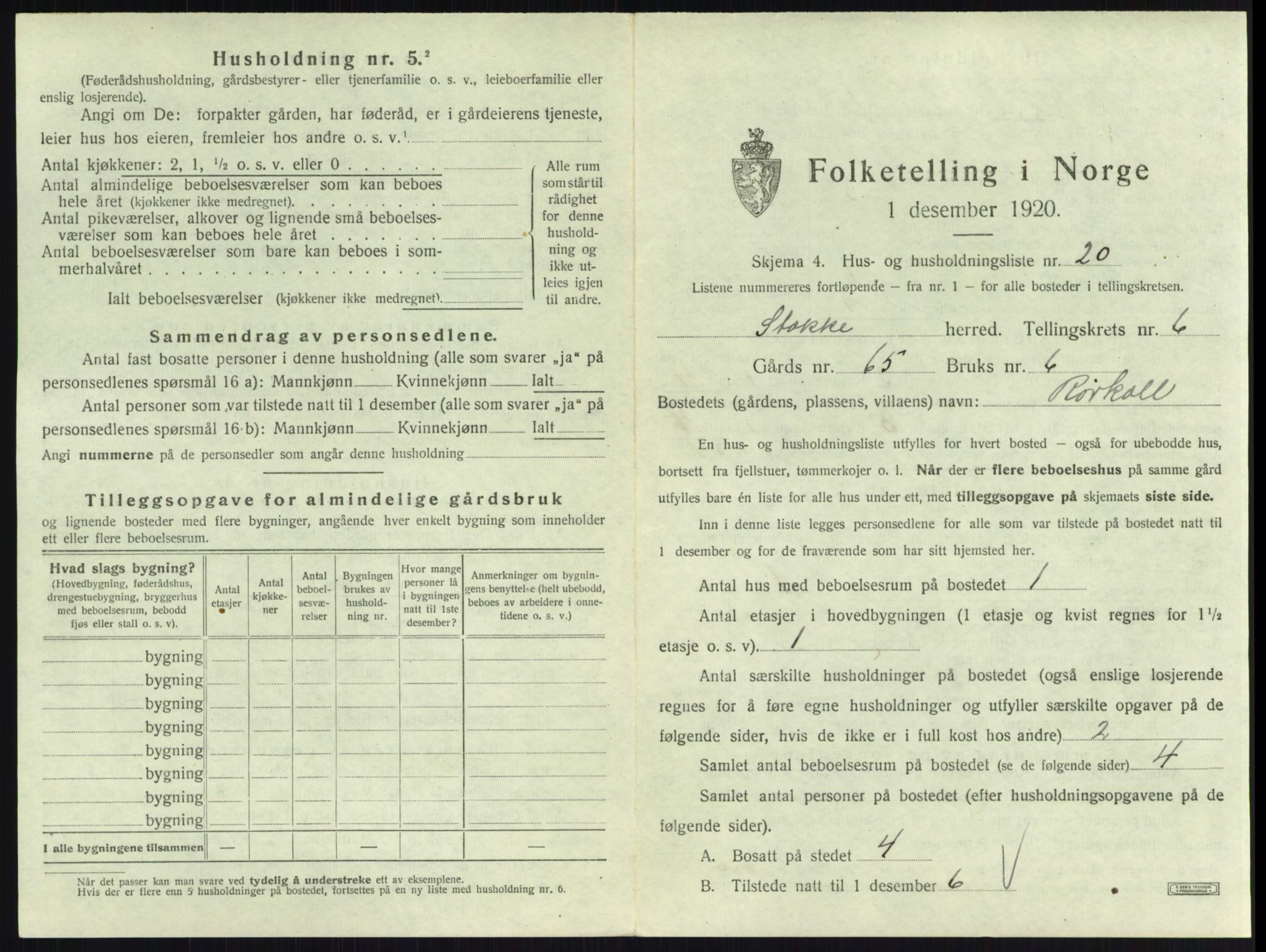 SAKO, 1920 census for Stokke, 1920, p. 1138