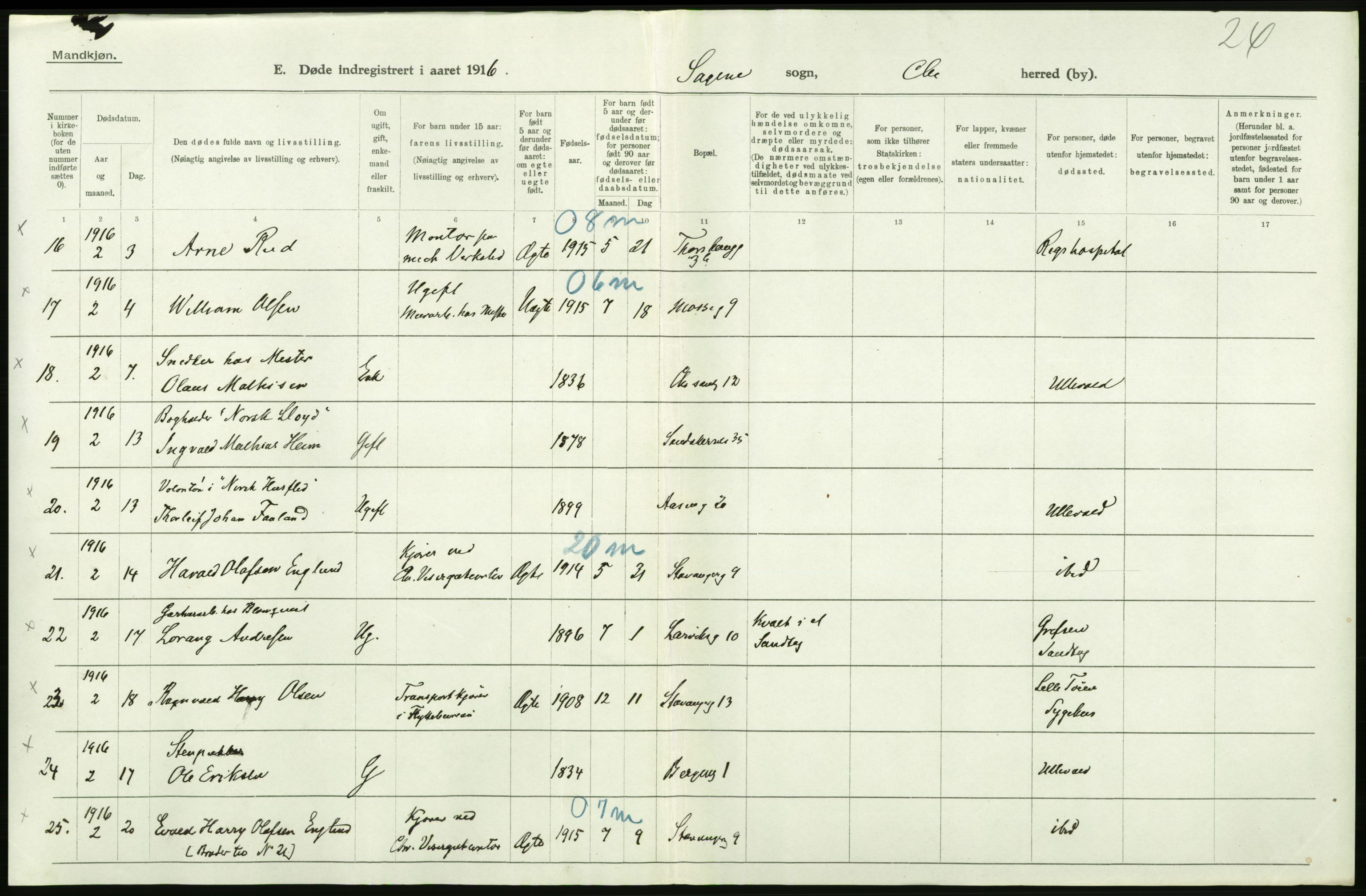 Statistisk sentralbyrå, Sosiodemografiske emner, Befolkning, AV/RA-S-2228/D/Df/Dfb/Dfbf/L0010: Kristiania: Døde, dødfødte., 1916, p. 226