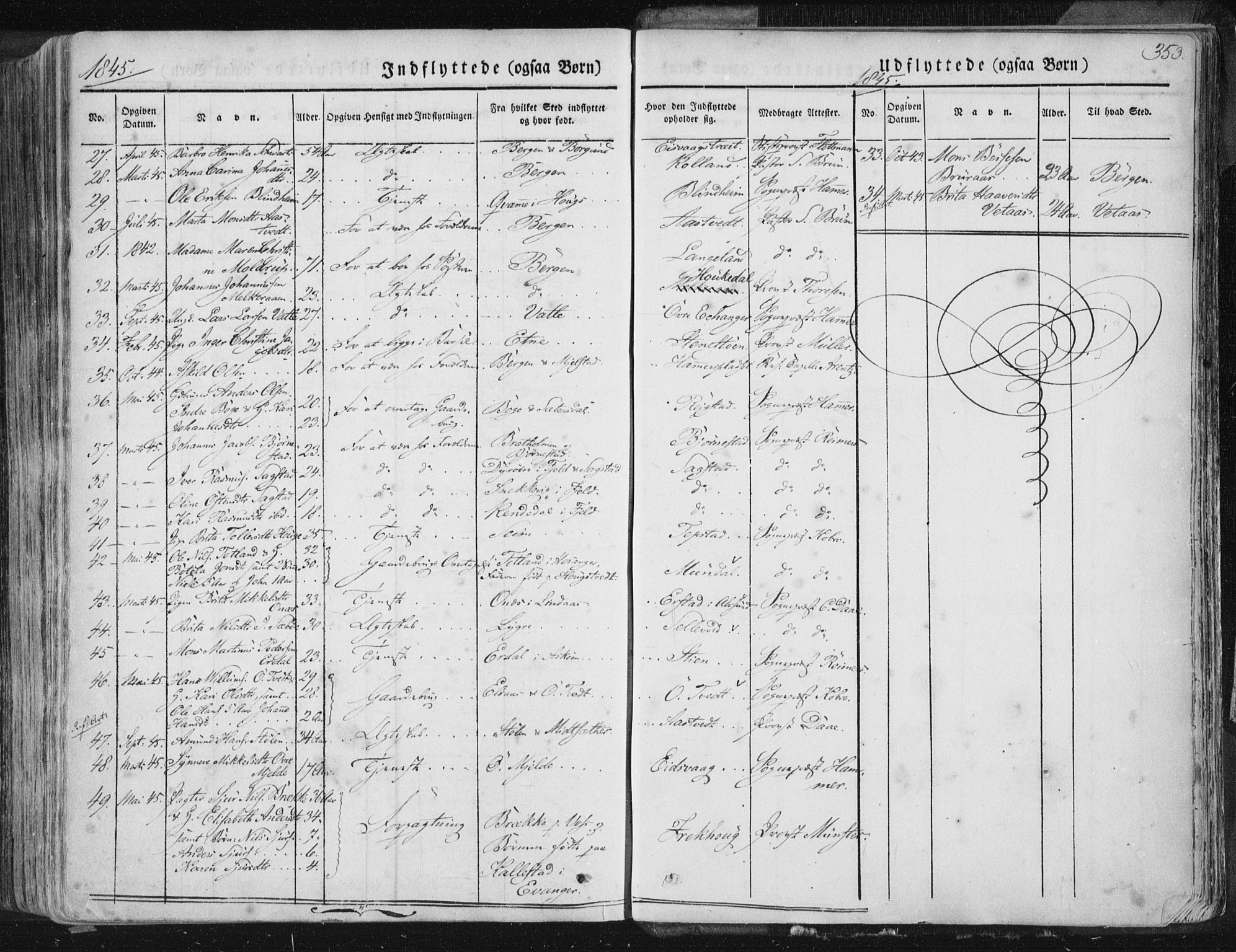 Hamre sokneprestembete, SAB/A-75501/H/Ha/Haa/Haaa/L0012: Parish register (official) no. A 12, 1834-1845, p. 353