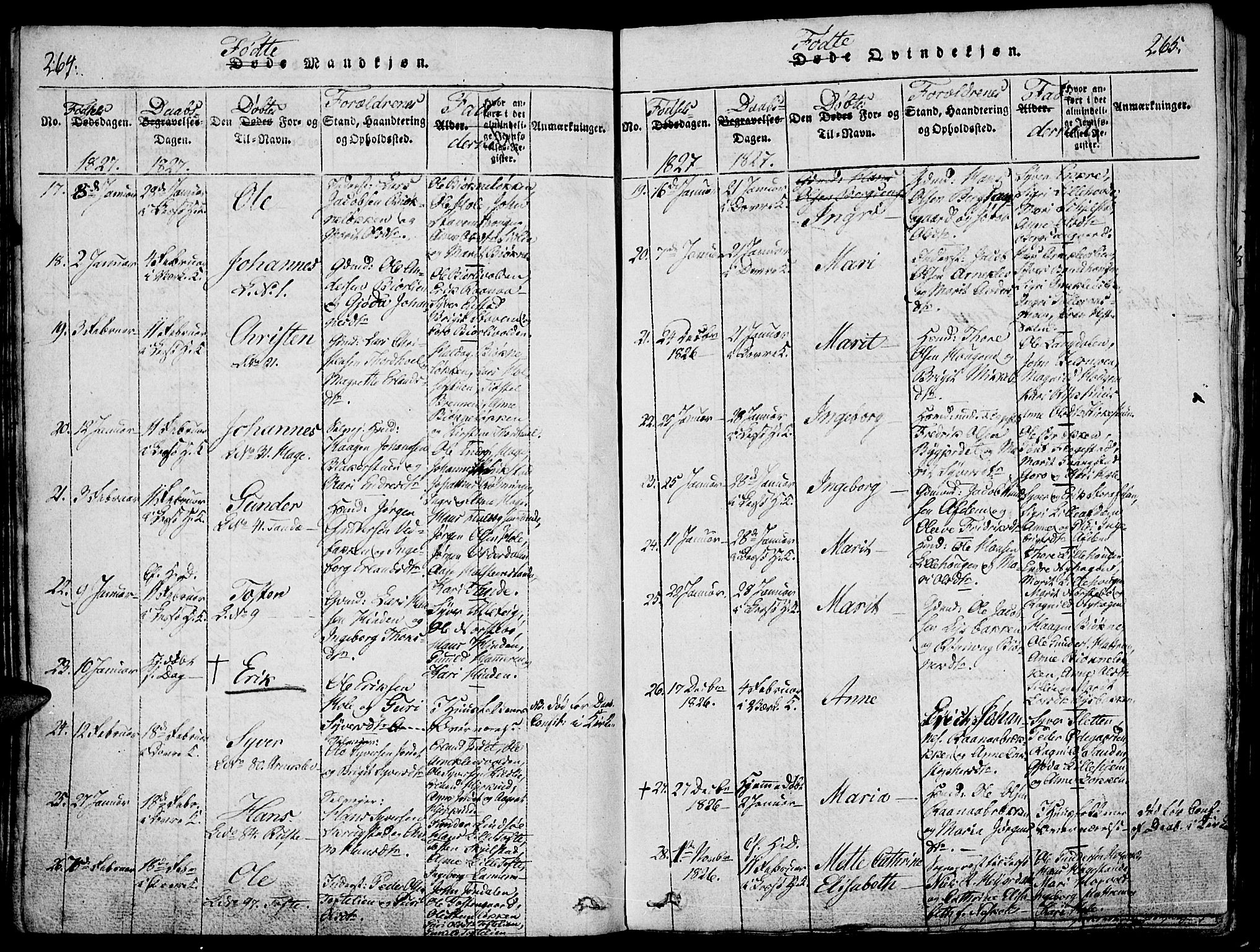 Lesja prestekontor, AV/SAH-PREST-068/H/Ha/Haa/L0004: Parish register (official) no. 4, 1820-1829, p. 264-265