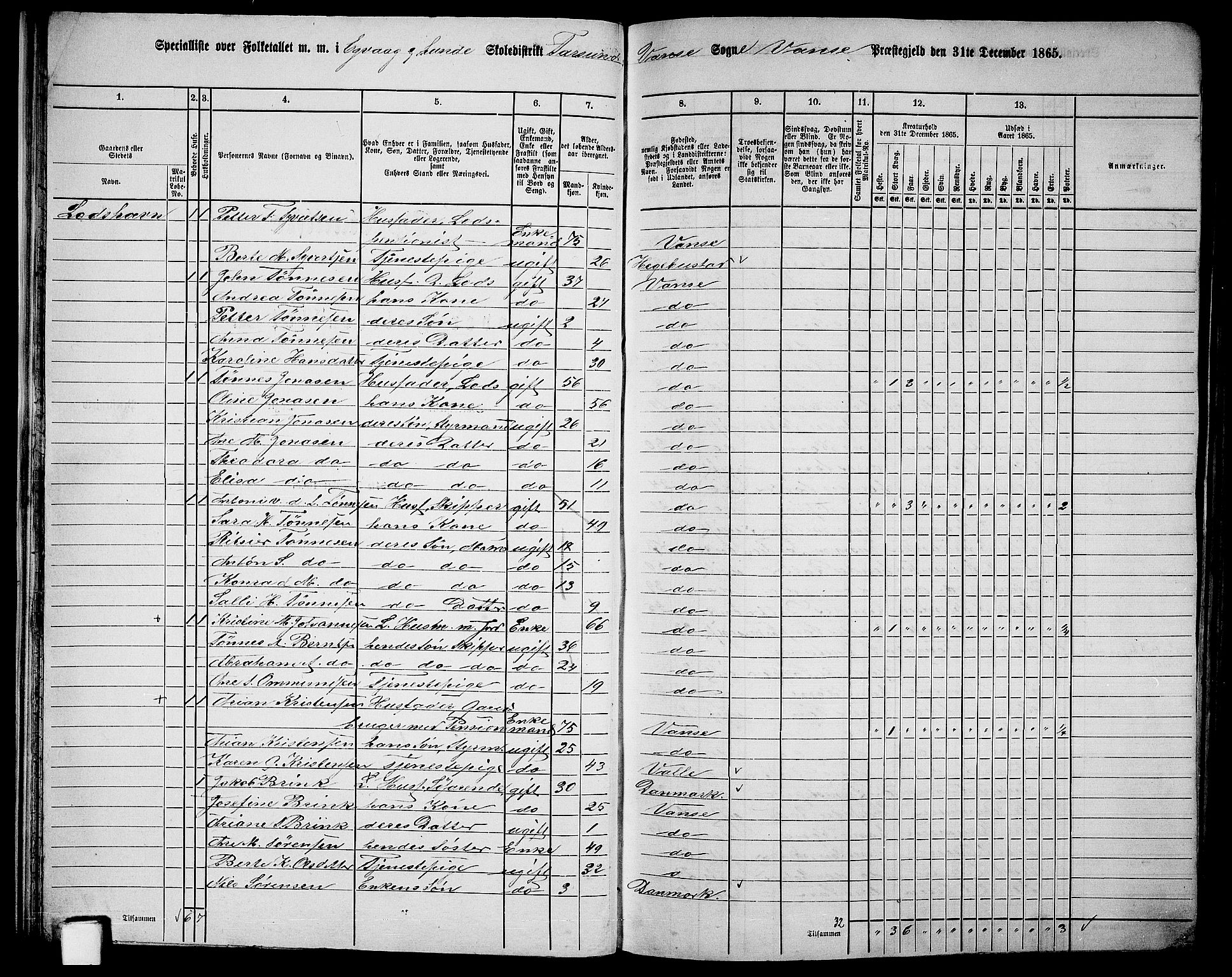 RA, 1865 census for Vanse/Vanse og Farsund, 1865, p. 32