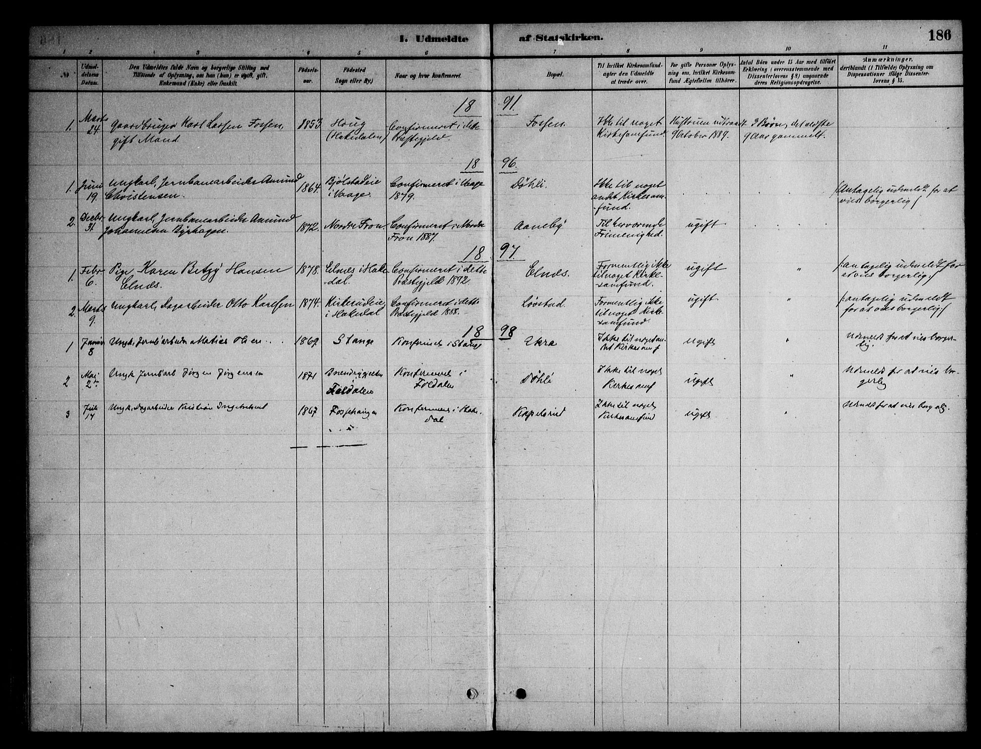 Nittedal prestekontor Kirkebøker, AV/SAO-A-10365a/F/Fb/L0001: Parish register (official) no. II 1, 1879-1901, p. 186