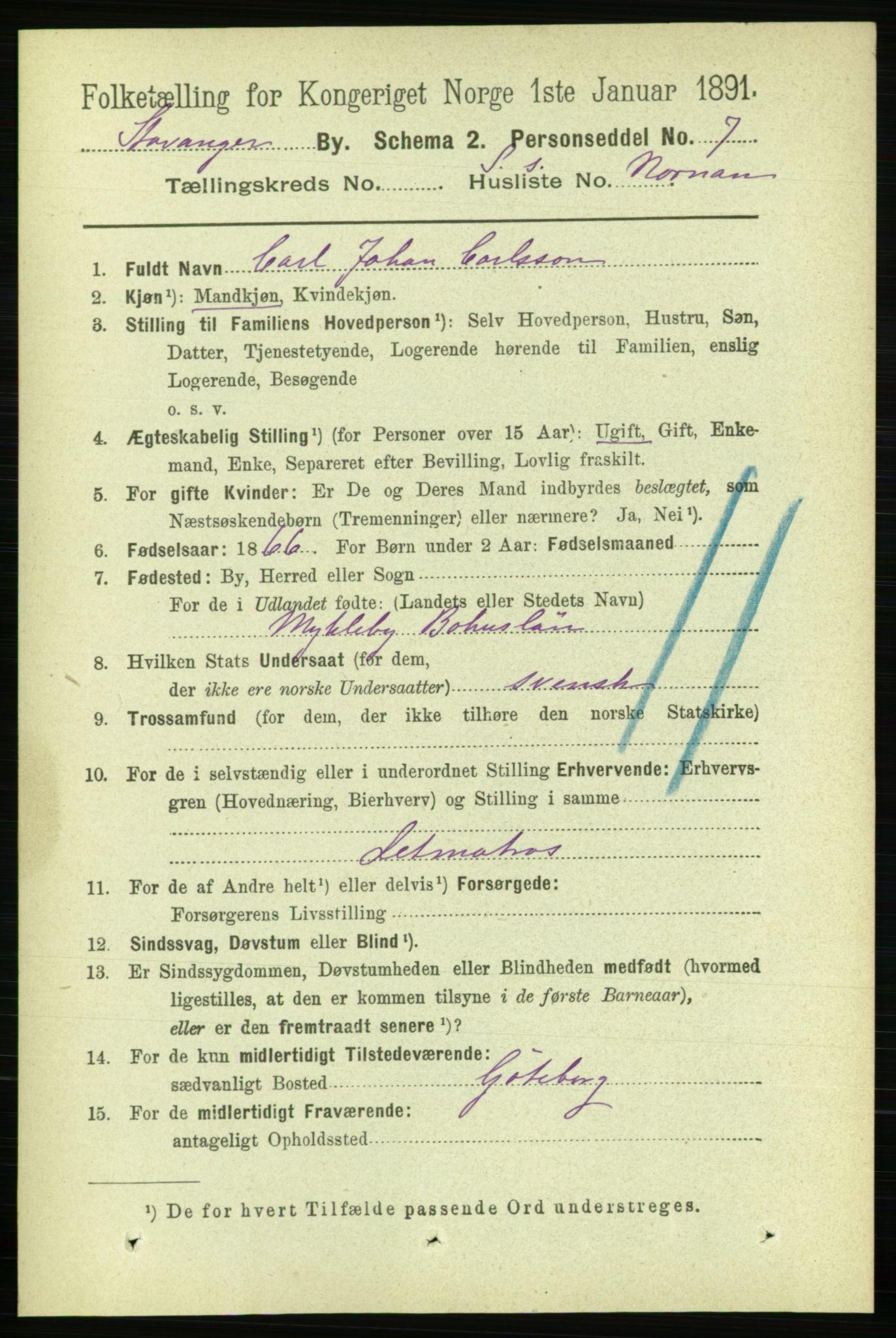 RA, 1891 census for 1103 Stavanger, 1891, p. 29883