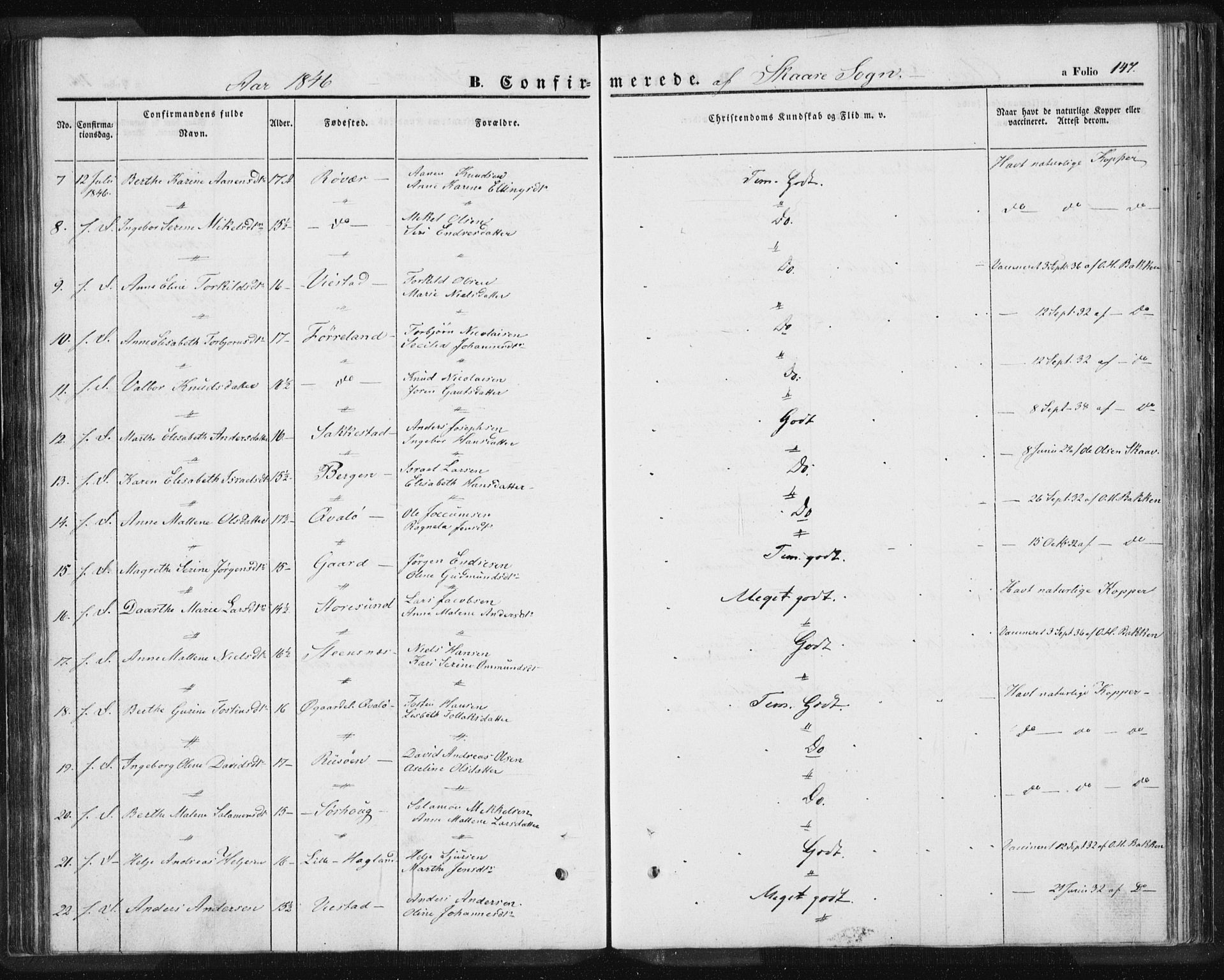 Torvastad sokneprestkontor, SAST/A -101857/H/Ha/Haa/L0006: Parish register (official) no. A 6, 1836-1847, p. 147