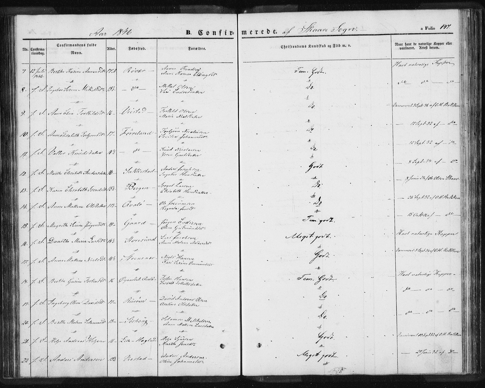 Torvastad sokneprestkontor, AV/SAST-A -101857/H/Ha/Haa/L0006: Parish register (official) no. A 6, 1836-1847, p. 147