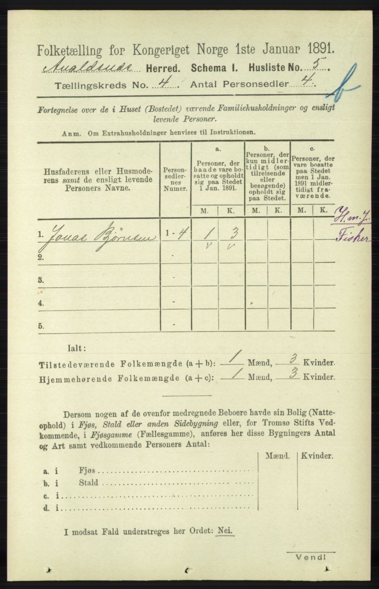 RA, 1891 census for 1147 Avaldsnes, 1891, p. 2790