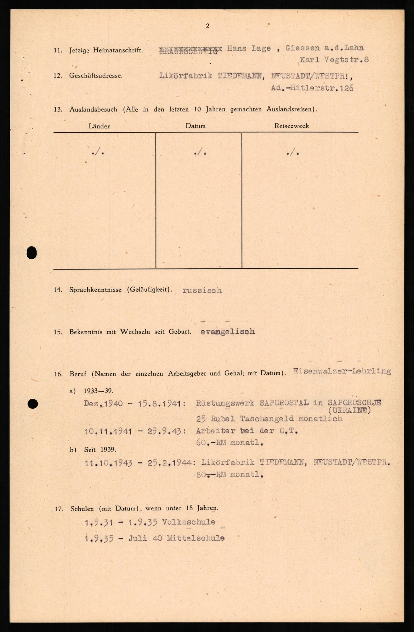 Forsvaret, Forsvarets overkommando II, AV/RA-RAFA-3915/D/Db/L0019: CI Questionaires. Tyske okkupasjonsstyrker i Norge. Tyskere., 1945-1946, p. 332