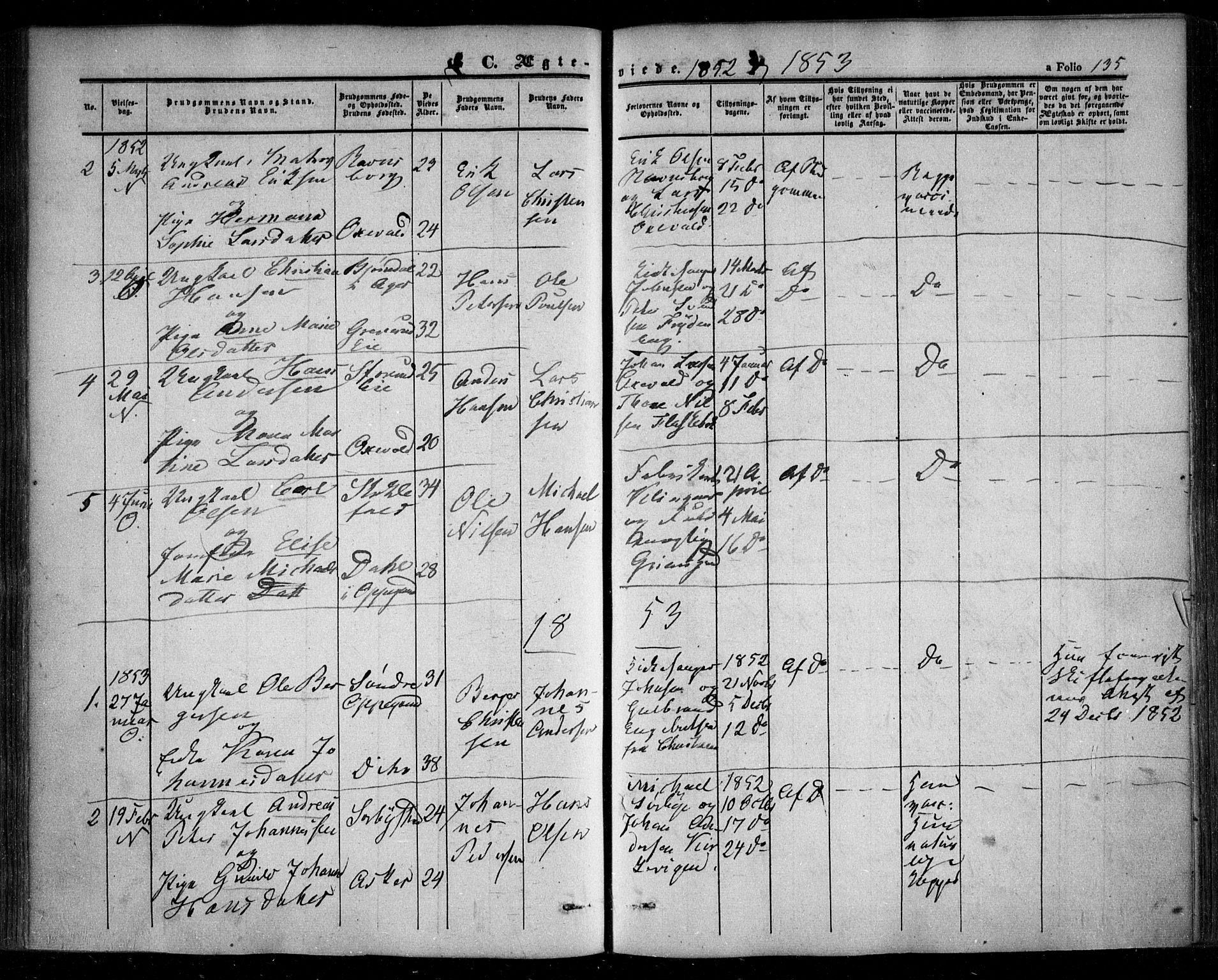 Nesodden prestekontor Kirkebøker, SAO/A-10013/F/Fa/L0007: Parish register (official) no. I 7, 1848-1868, p. 135