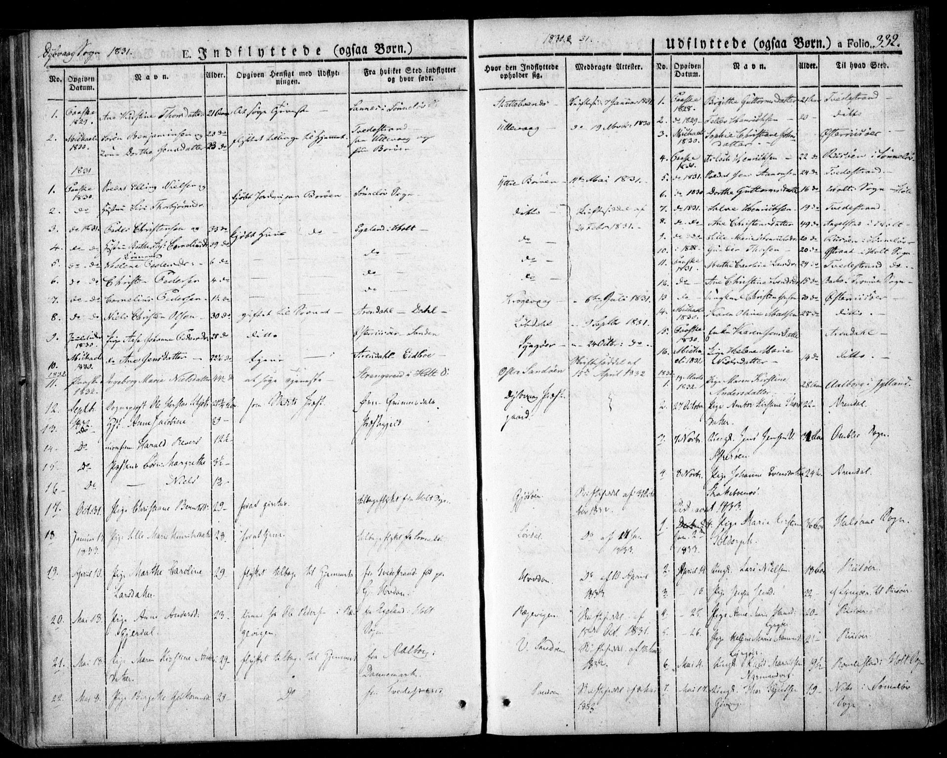 Dypvåg sokneprestkontor, AV/SAK-1111-0007/F/Fa/Faa/L0004: Parish register (official) no. A 4, 1824-1840, p. 332