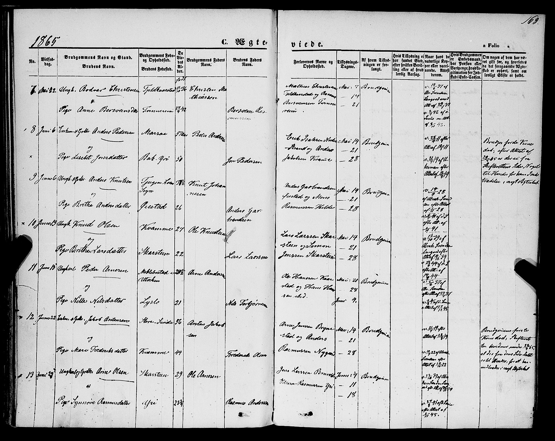 Innvik sokneprestembete, AV/SAB-A-80501: Parish register (official) no. A 6, 1865-1878, p. 163