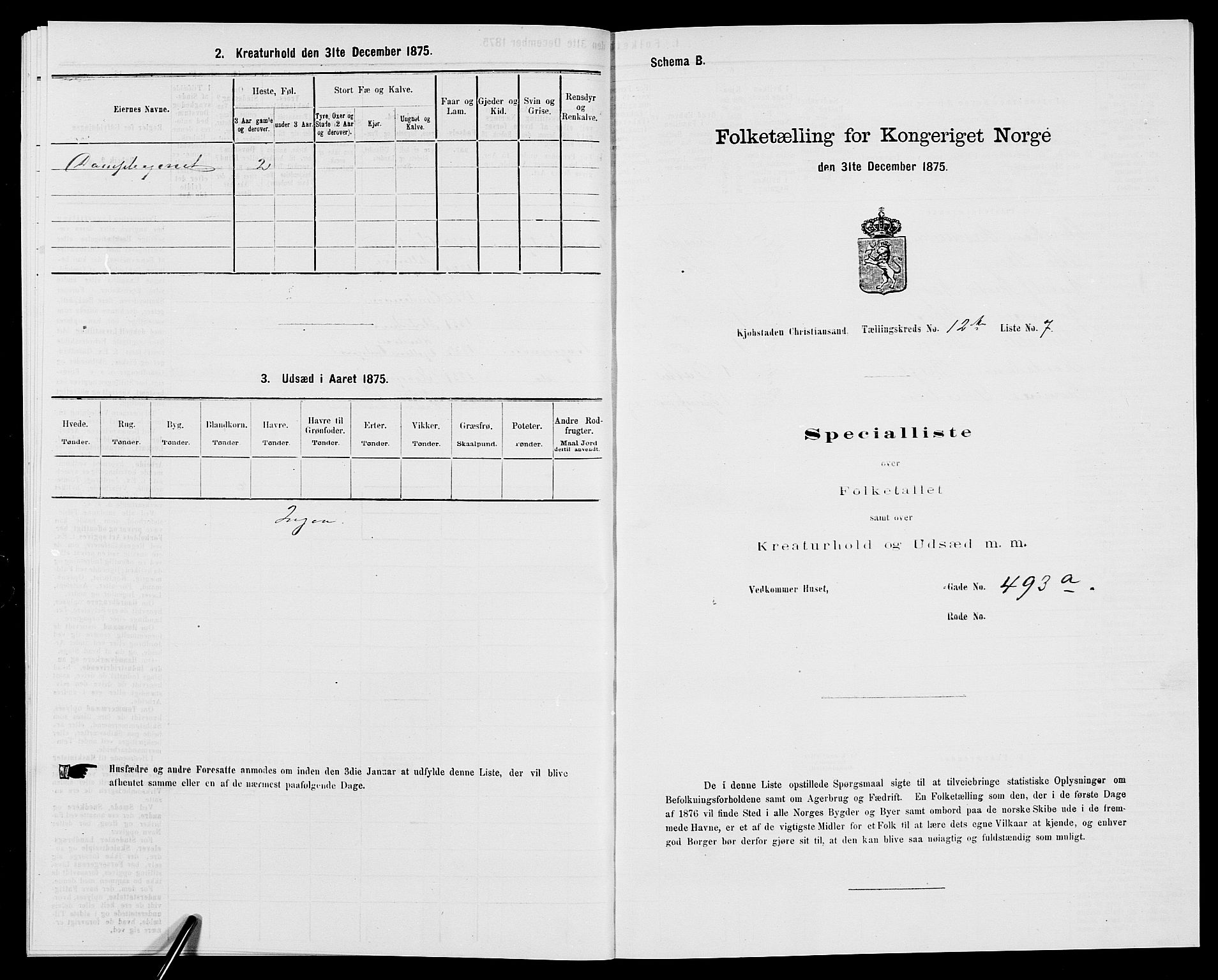 SAK, 1875 census for 1001P Kristiansand, 1875, p. 1942