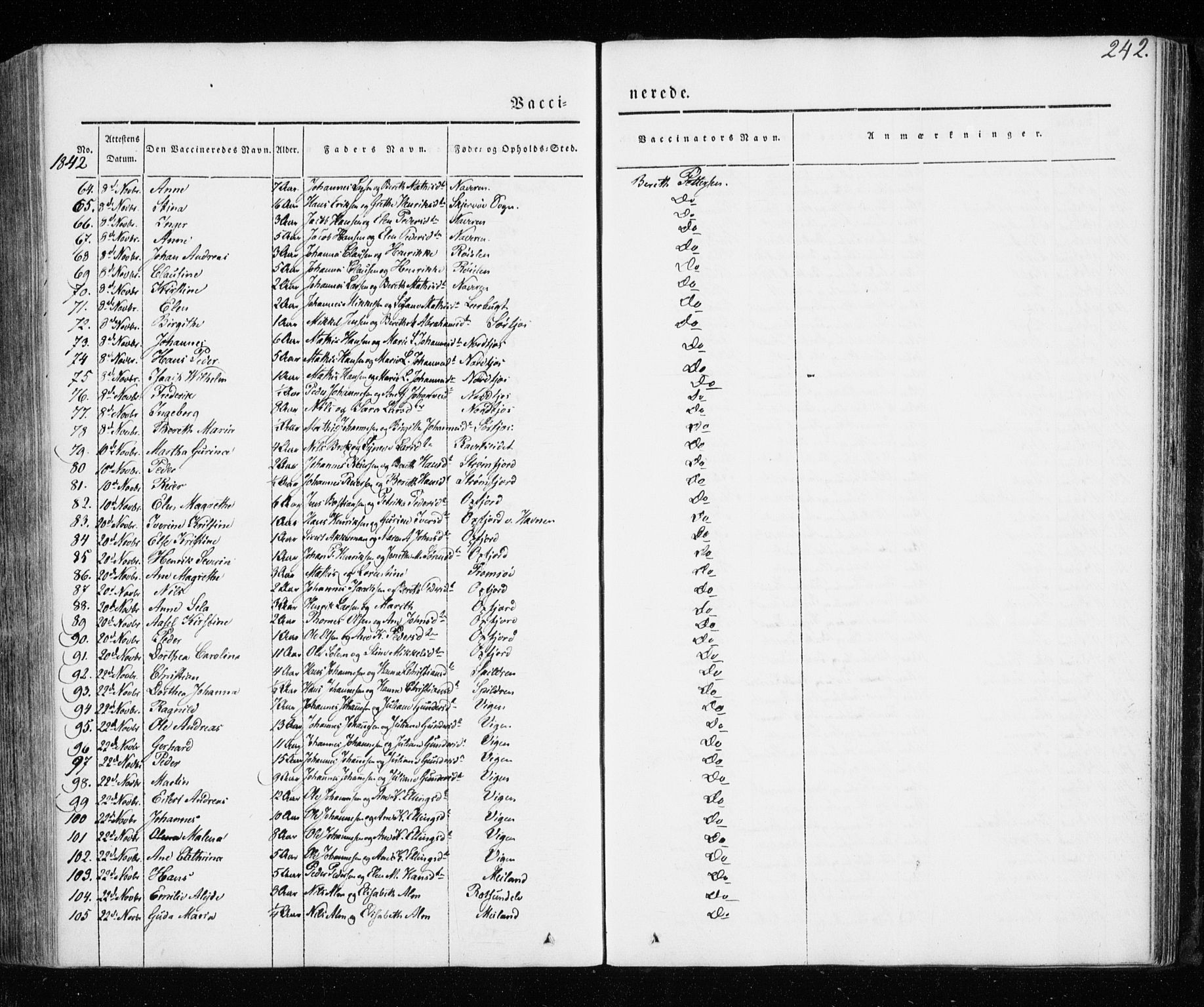 Skjervøy sokneprestkontor, AV/SATØ-S-1300/H/Ha/Haa/L0005kirke: Parish register (official) no. 5, 1838-1847, p. 242